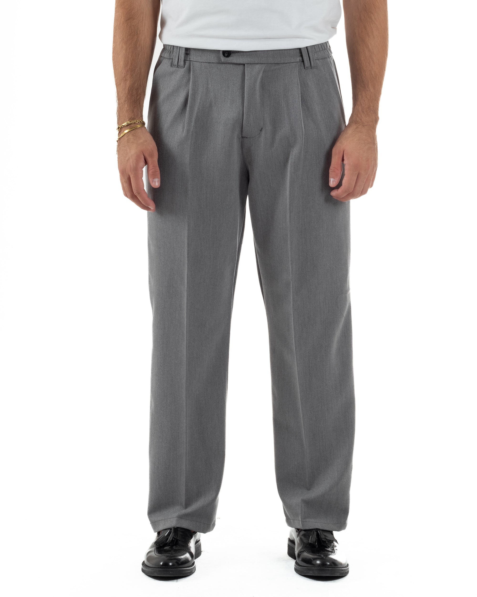 Pantaloni Viscosa Uomo Baggy Fondo Ampio Grigio P5914A