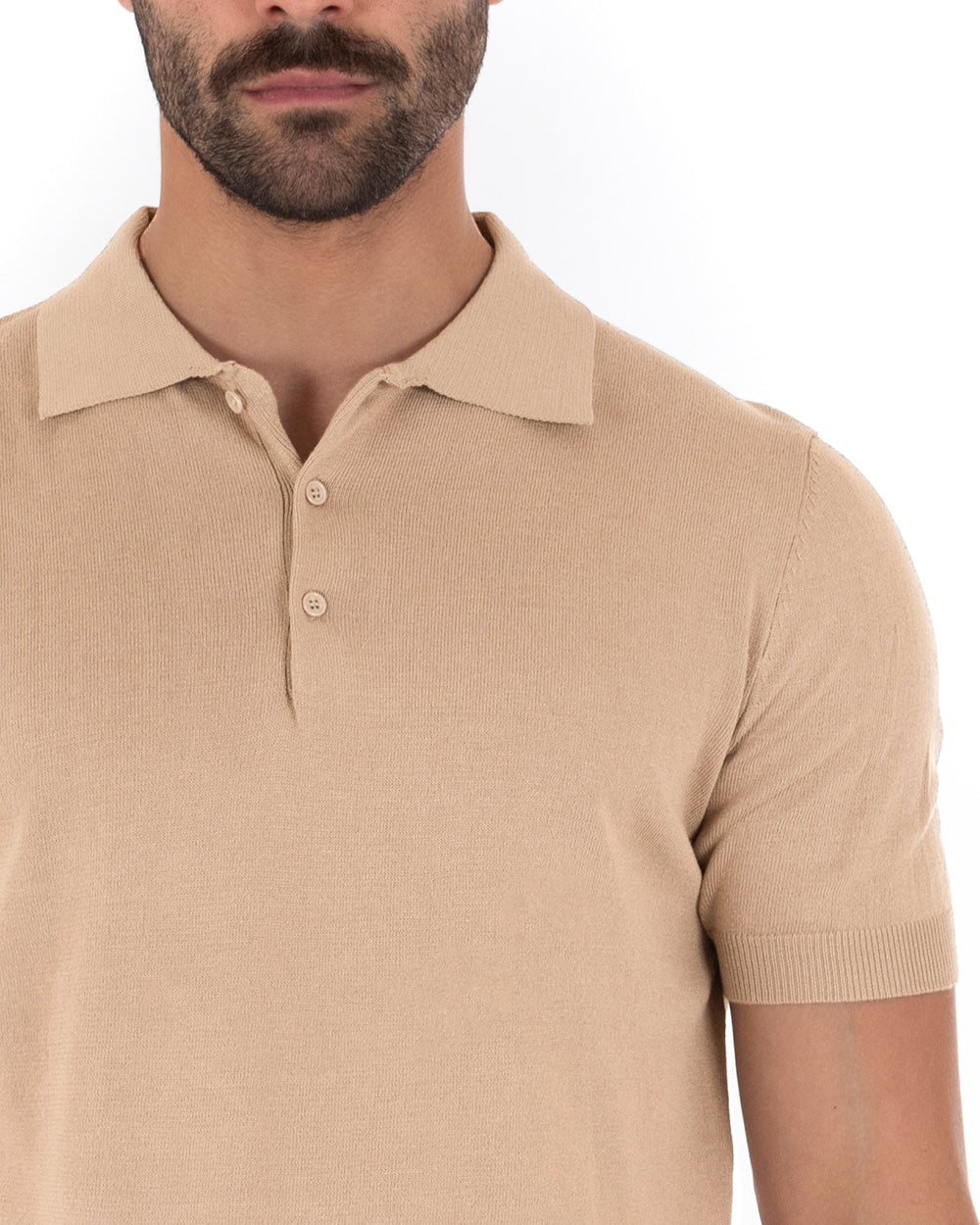 Polo T-Shirt Men Short Sleeve Solid Color Beige Casual Thread GIOSAL-TS2791A