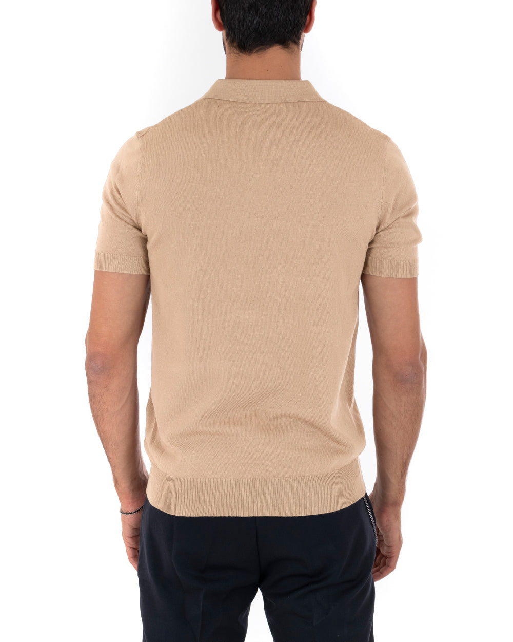 Polo Filo Uomo T-Shirt Manica Corta Con Colletto Bottoni Tinta Unita Beige Casual GIOSAL-TS2791A