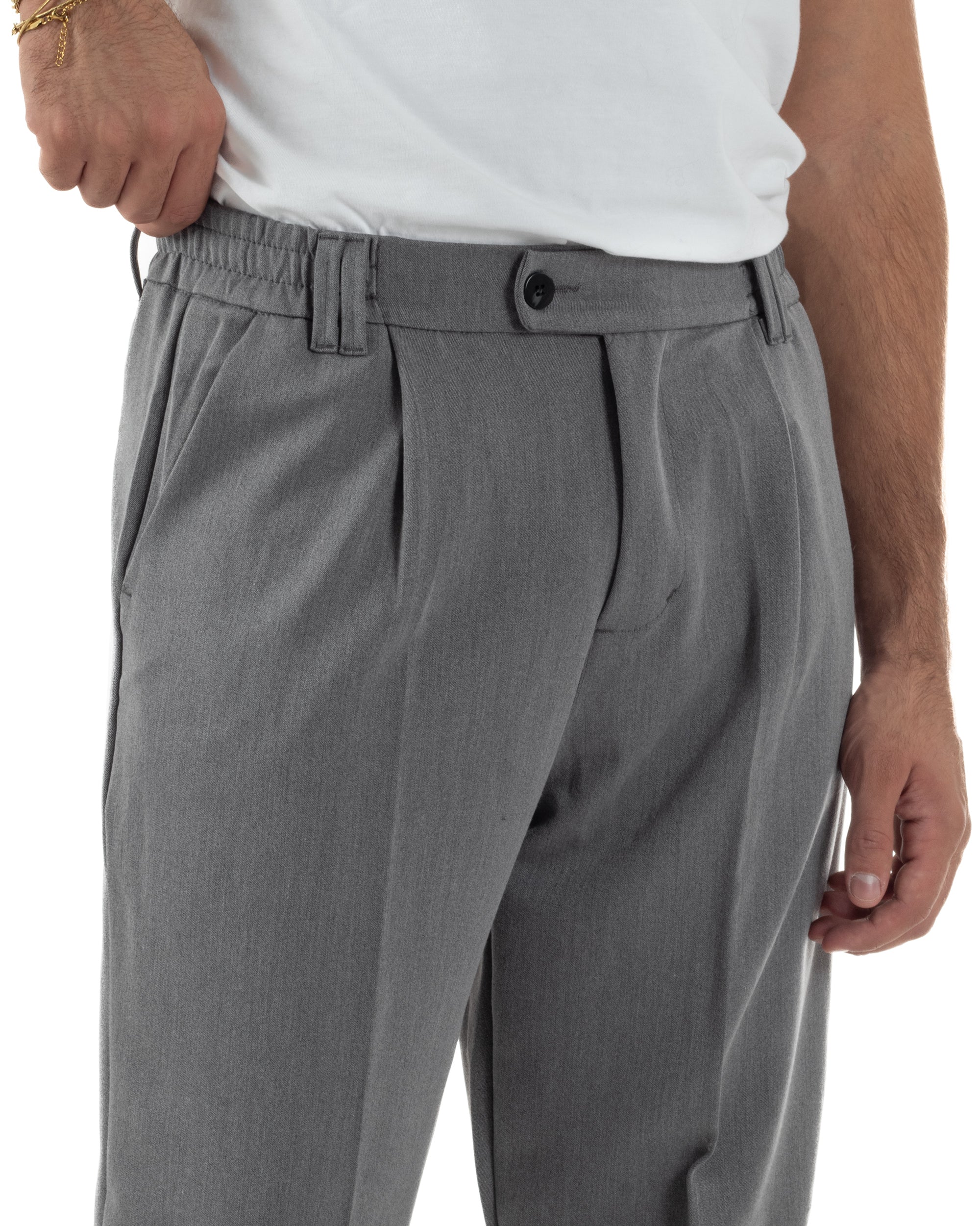 Pantaloni Viscosa Uomo Baggy Fondo Ampio Grigio P5914A