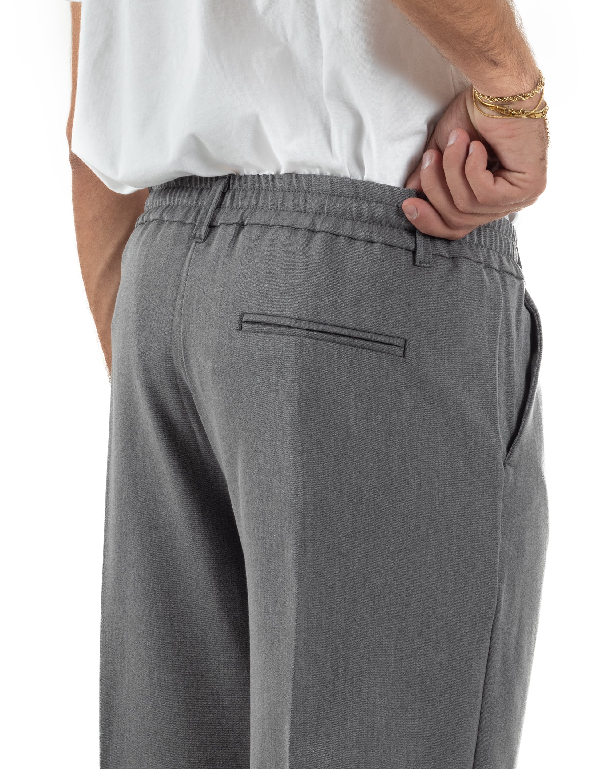 Pantaloni Viscosa Uomo Baggy Fondo Ampio Grigio P5914A