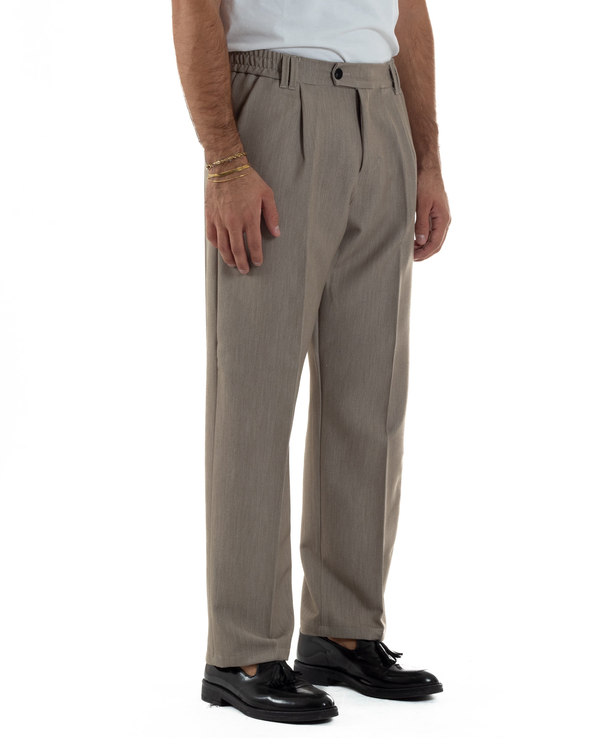 Pantaloni Viscosa Uomo Baggy Fondo Ampio Beige Melangiato P6356A
