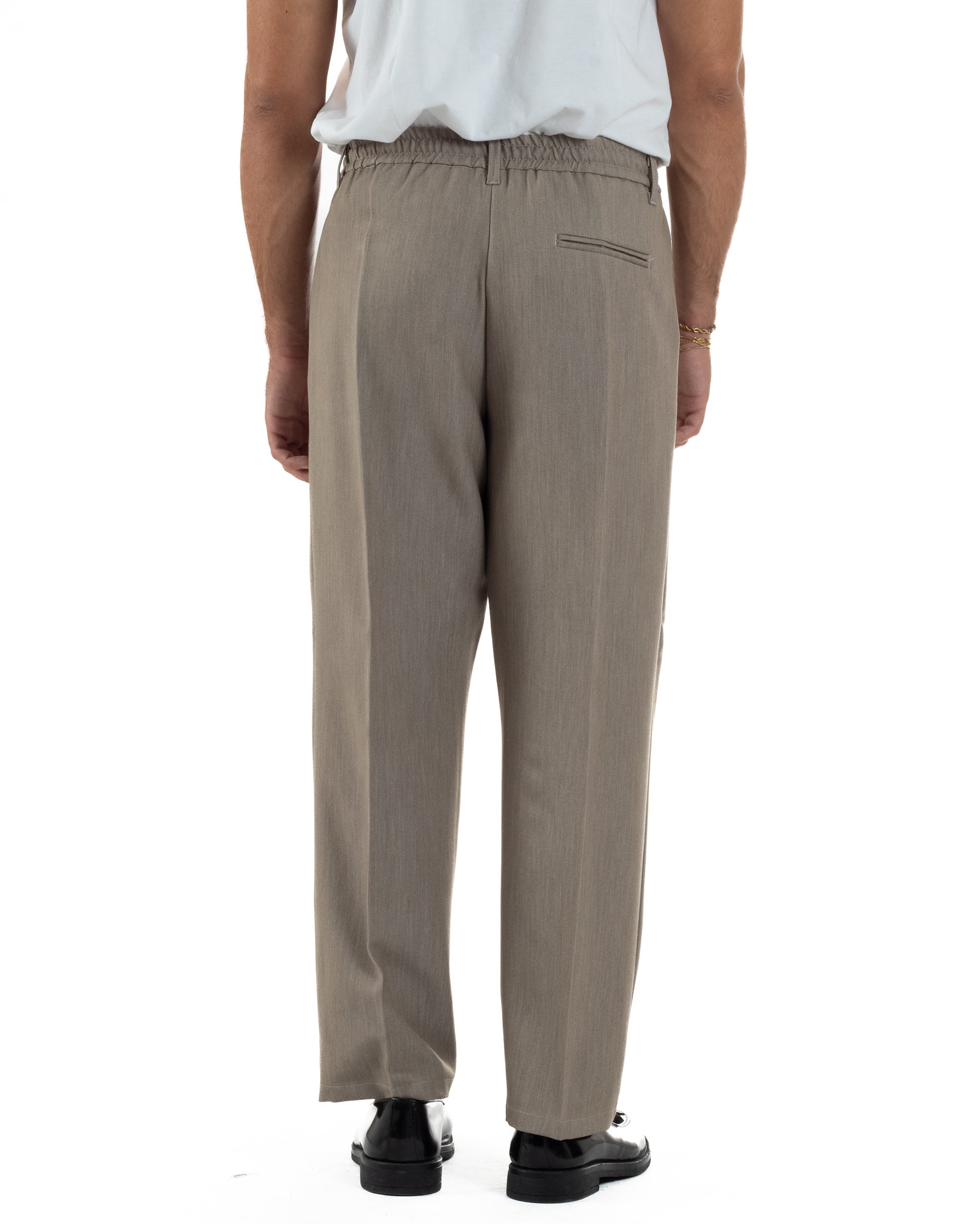 Pantaloni Viscosa Uomo Baggy Fondo Ampio Beige Melangiato P6356A
