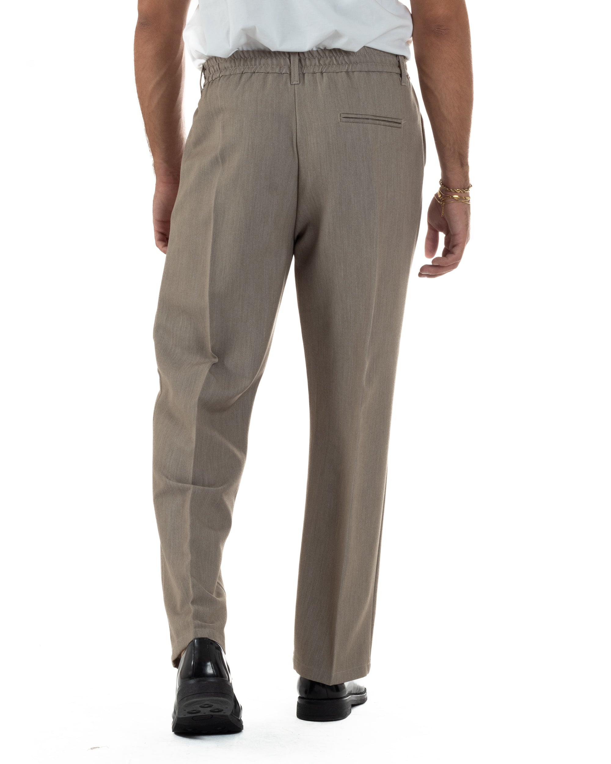 Pantaloni Viscosa Uomo Baggy Fondo Ampio Beige Melangiato P6356A