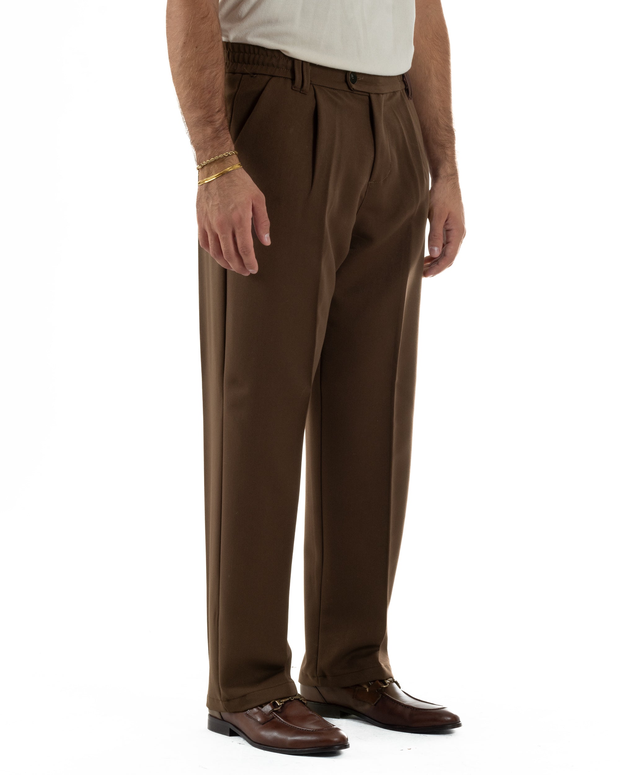 Pantaloni Viscosa Uomo Baggy Fondo Ampio Marrone P6357A