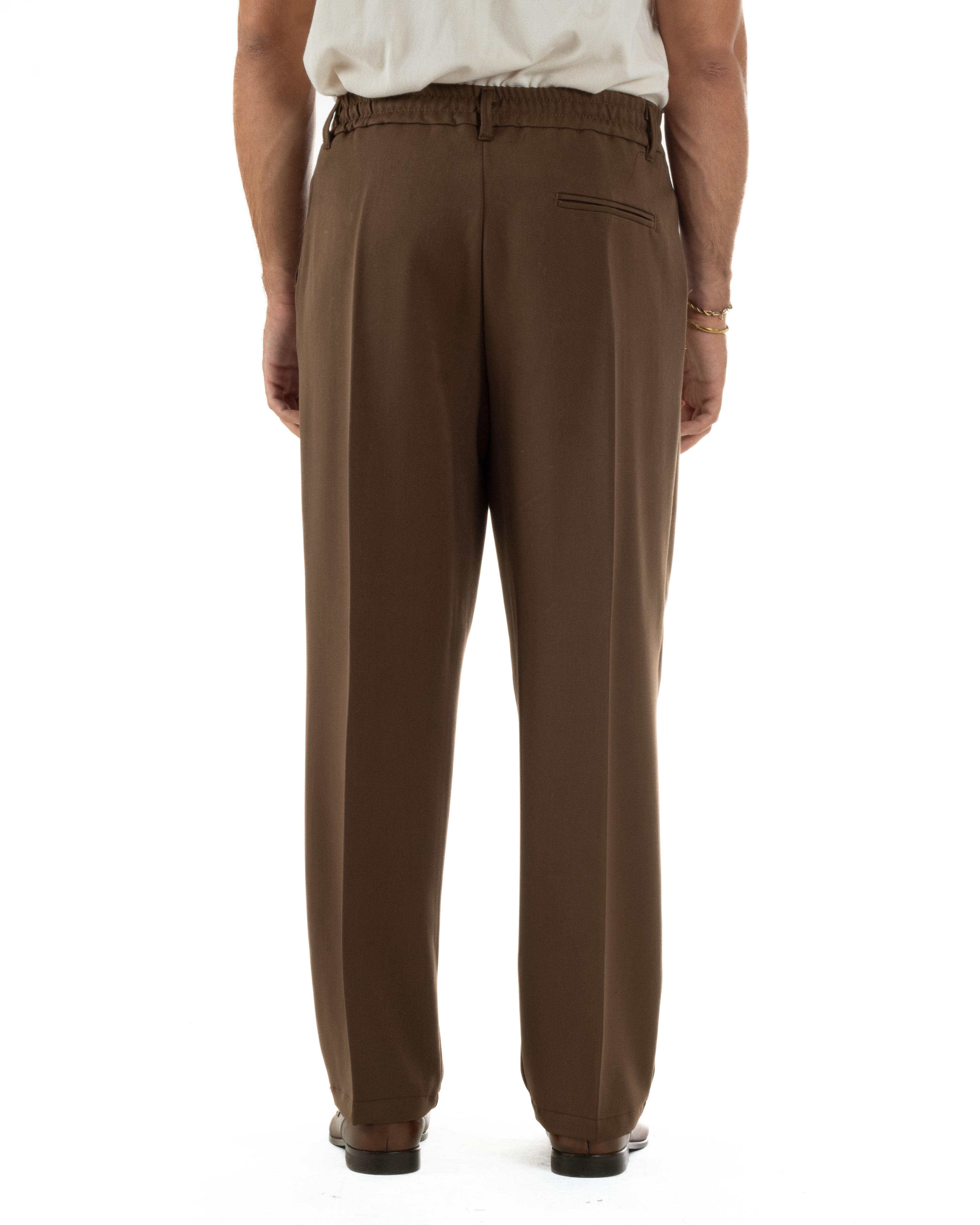 Pantaloni Viscosa Uomo Baggy Fondo Ampio Marrone P6357A