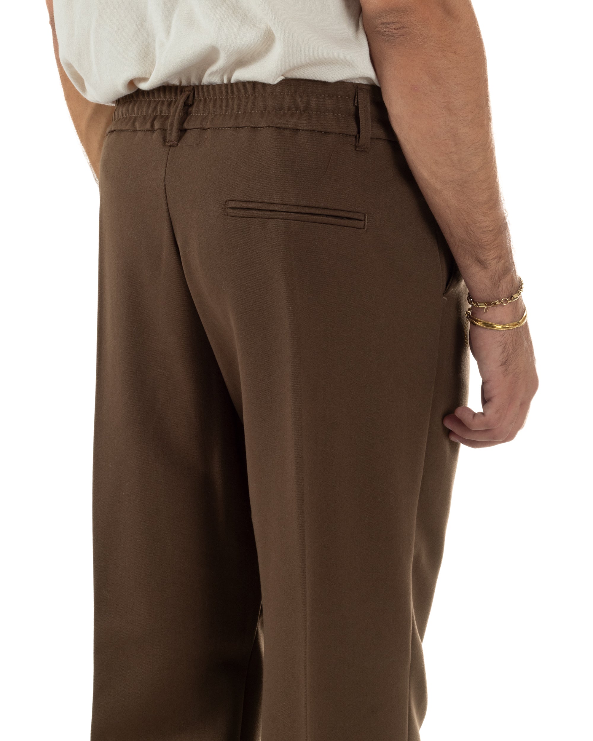Pantaloni Viscosa Uomo Baggy Fondo Ampio Marrone P6357A