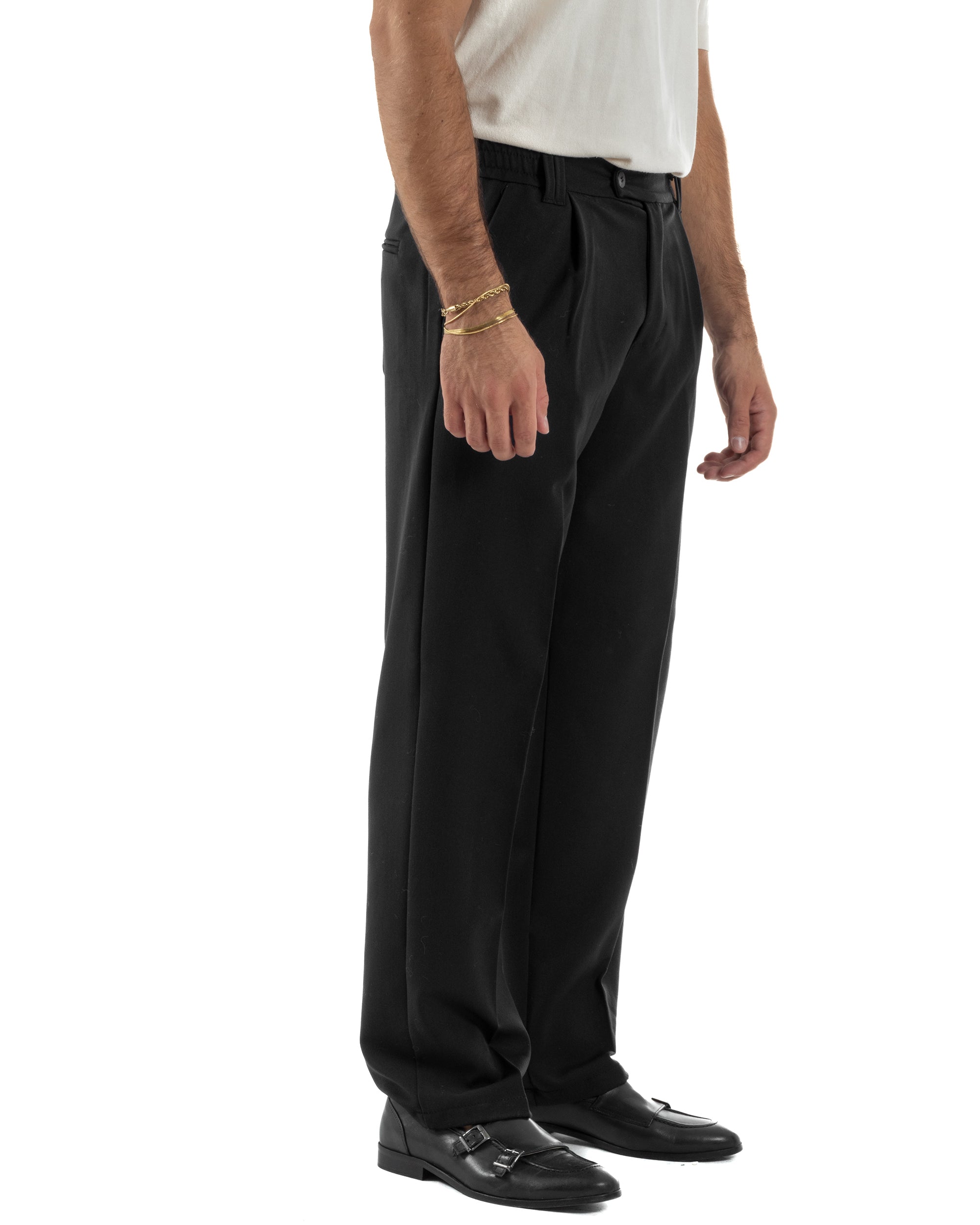 Pantaloni Viscosa Uomo Baggy Fondo Ampio Nero P5917A