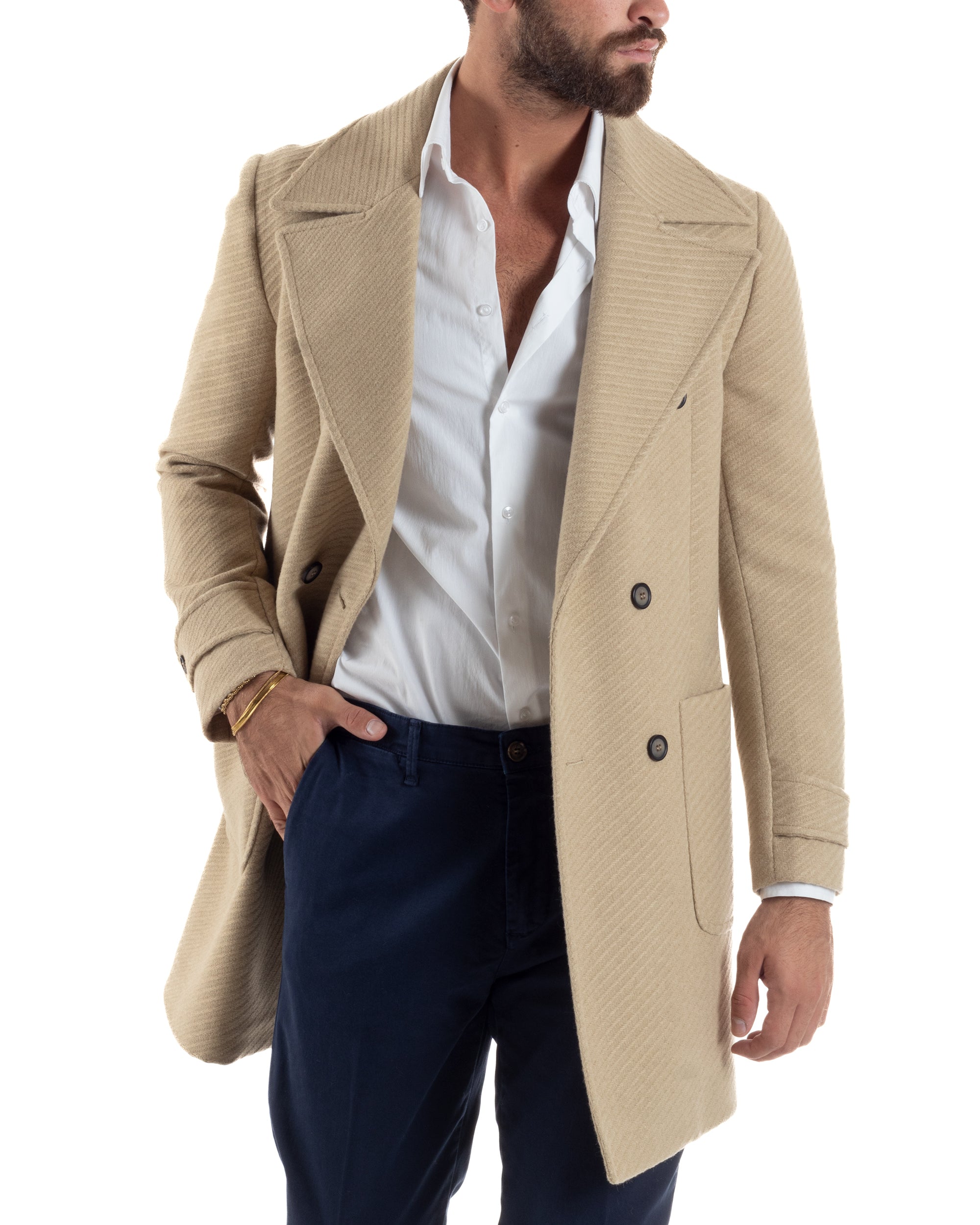Cappotto Uomo Doppiopetto Diagonale Camel Over-D OE1F2W5K03