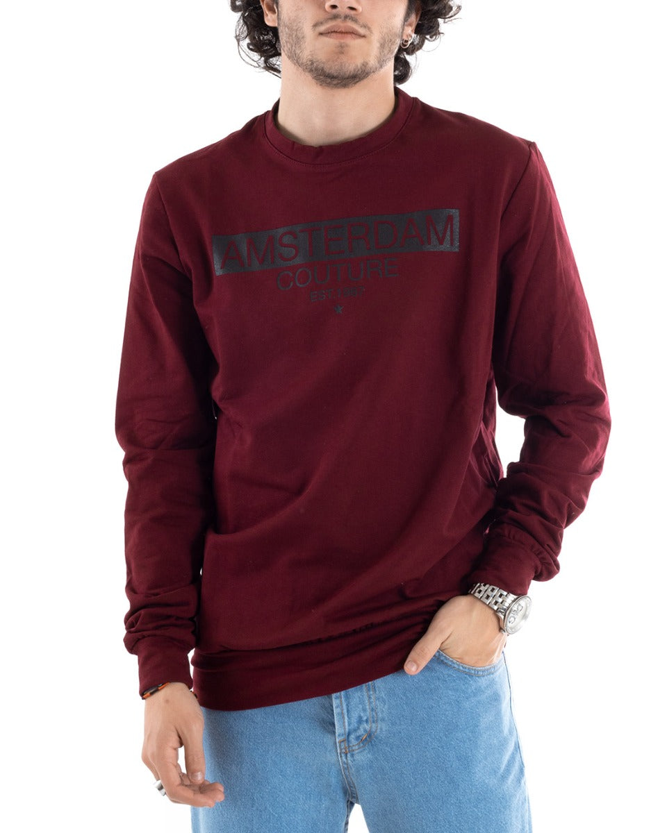 Men's Crewneck Sweatshirt Burgundy Regular Fit Print GIOSAL-F1958A