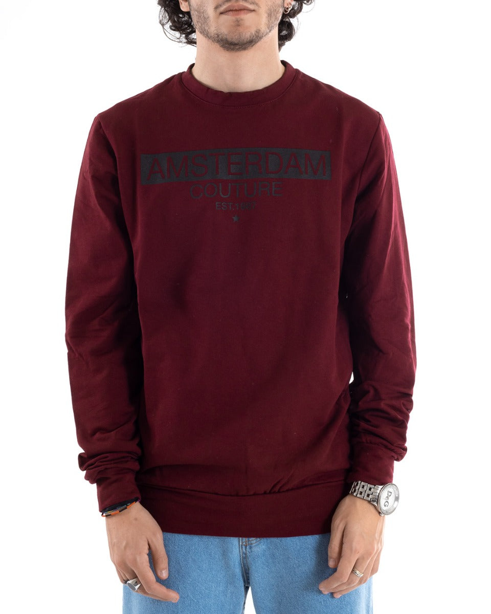 Men's Crewneck Sweatshirt Burgundy Regular Fit Print GIOSAL-F1958A