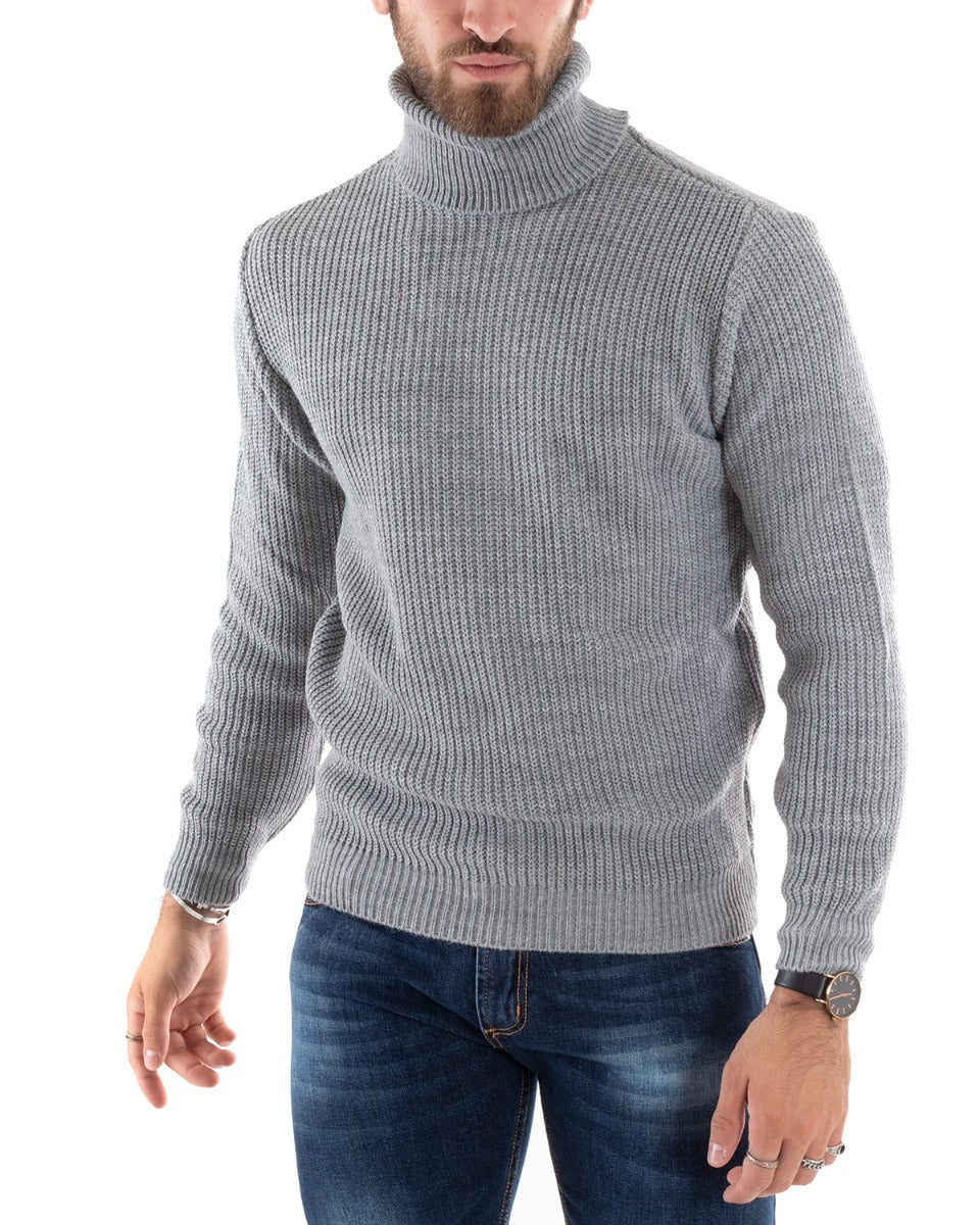 Paul Barrell Men's Pullover Sweater Solid Color Gray High Neck Casual GIOSAL M2341A