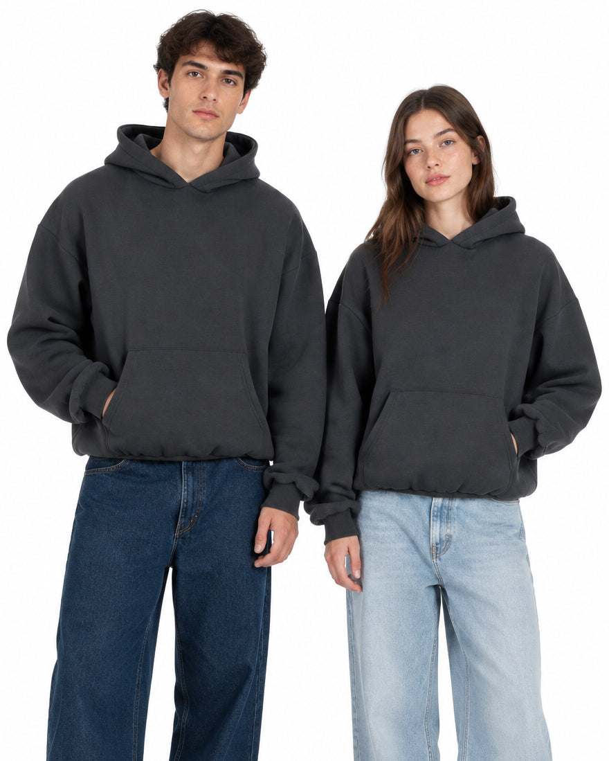 Felpa Con Cappuccio Uomo Boxy Fit Basic Felpata Comoda Piombo F2995A
