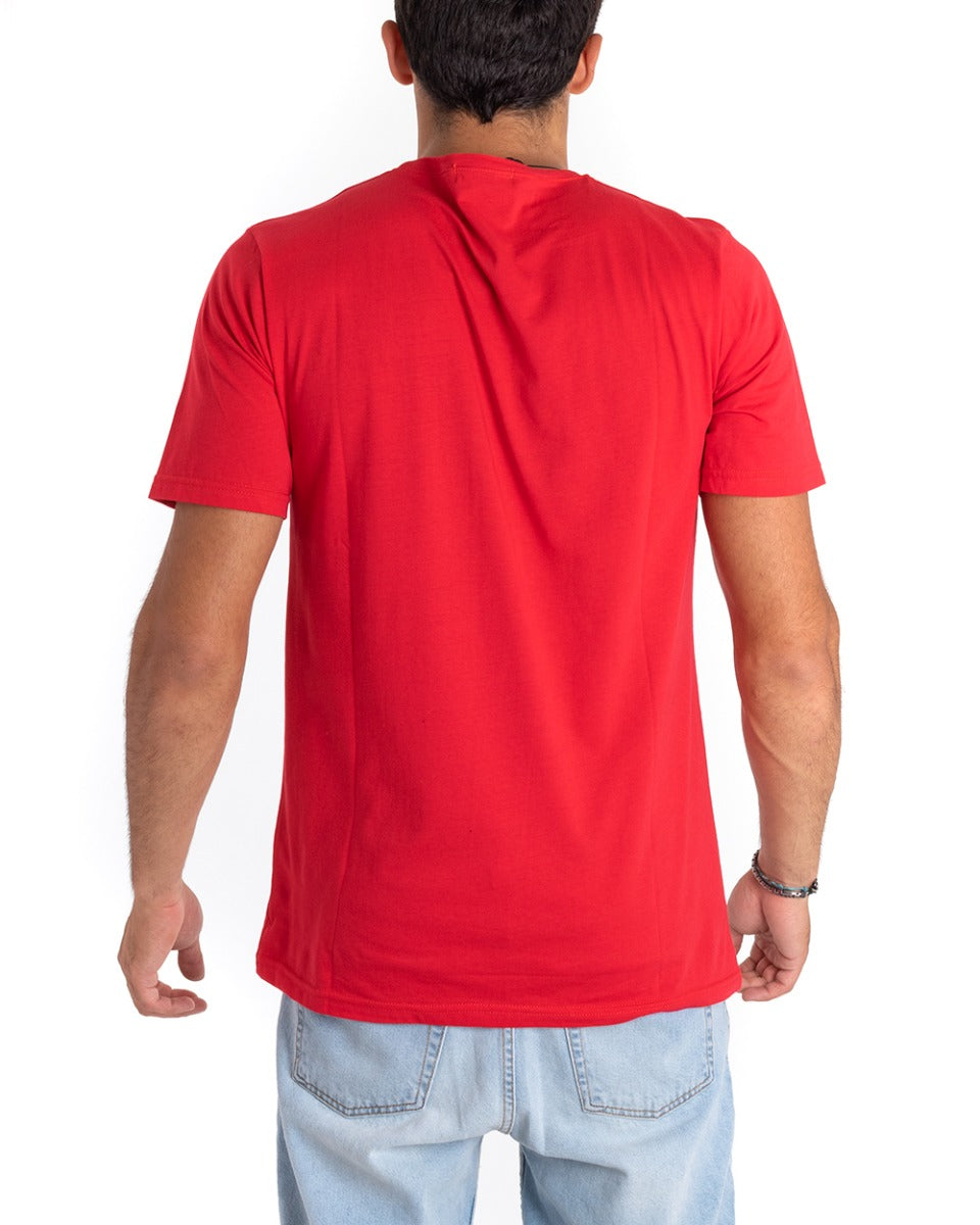 T-Shirt Uomo Lunga Stampa Scheletro Rossa Decoro Fiori Mezza Manica GIOSAL-TS2659A