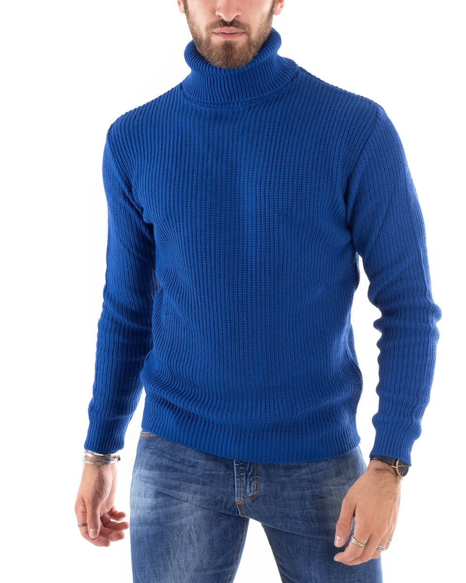 Paul Barrell Men's Pullover Sweater Solid Color Royal Blue High Neck Casual GIOSAL M2343A