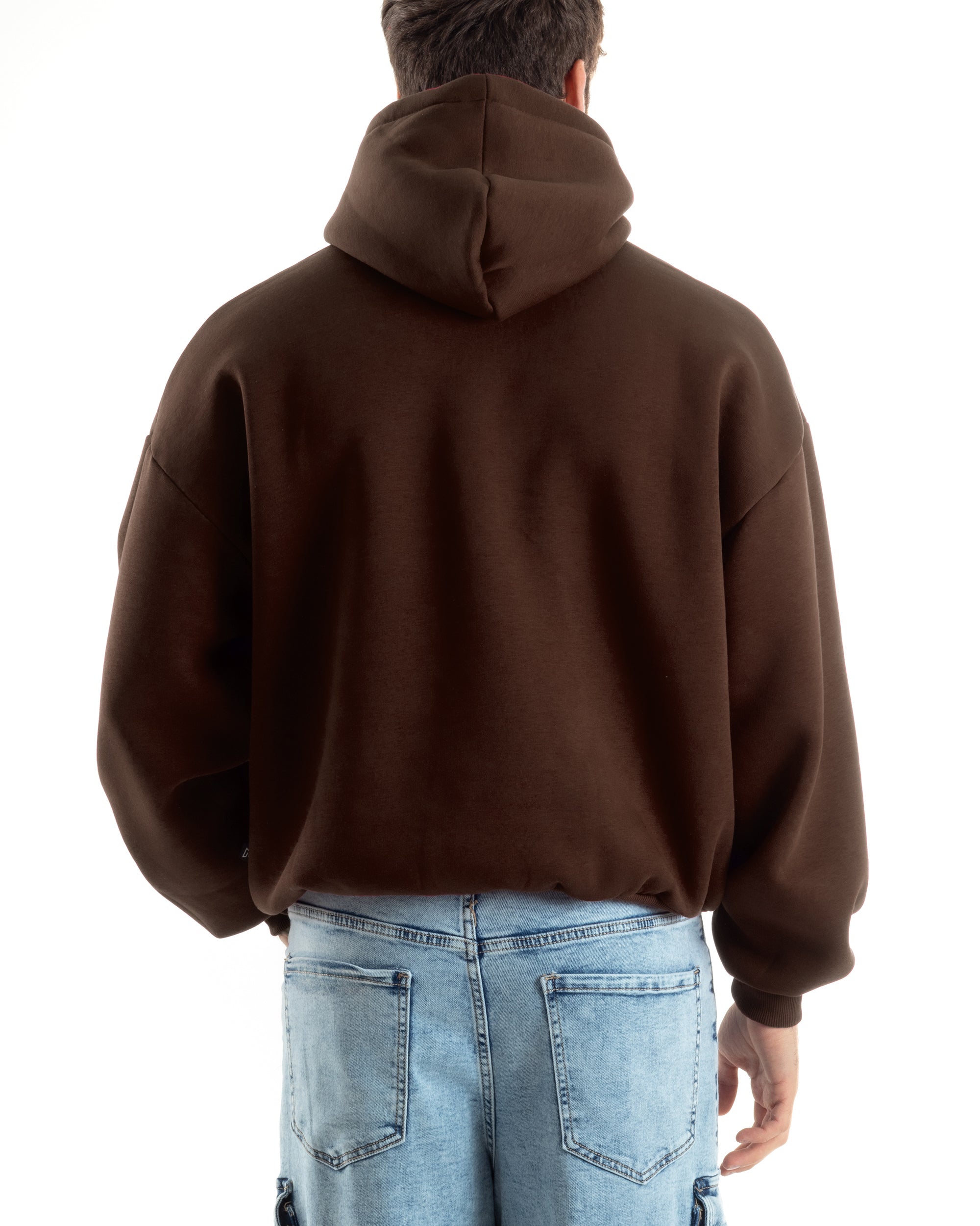 Felpa Con Cappuccio Uomo Boxy Fit Basic Felpata Comoda Tinta Unita Marrone GIOSAL-F3052A