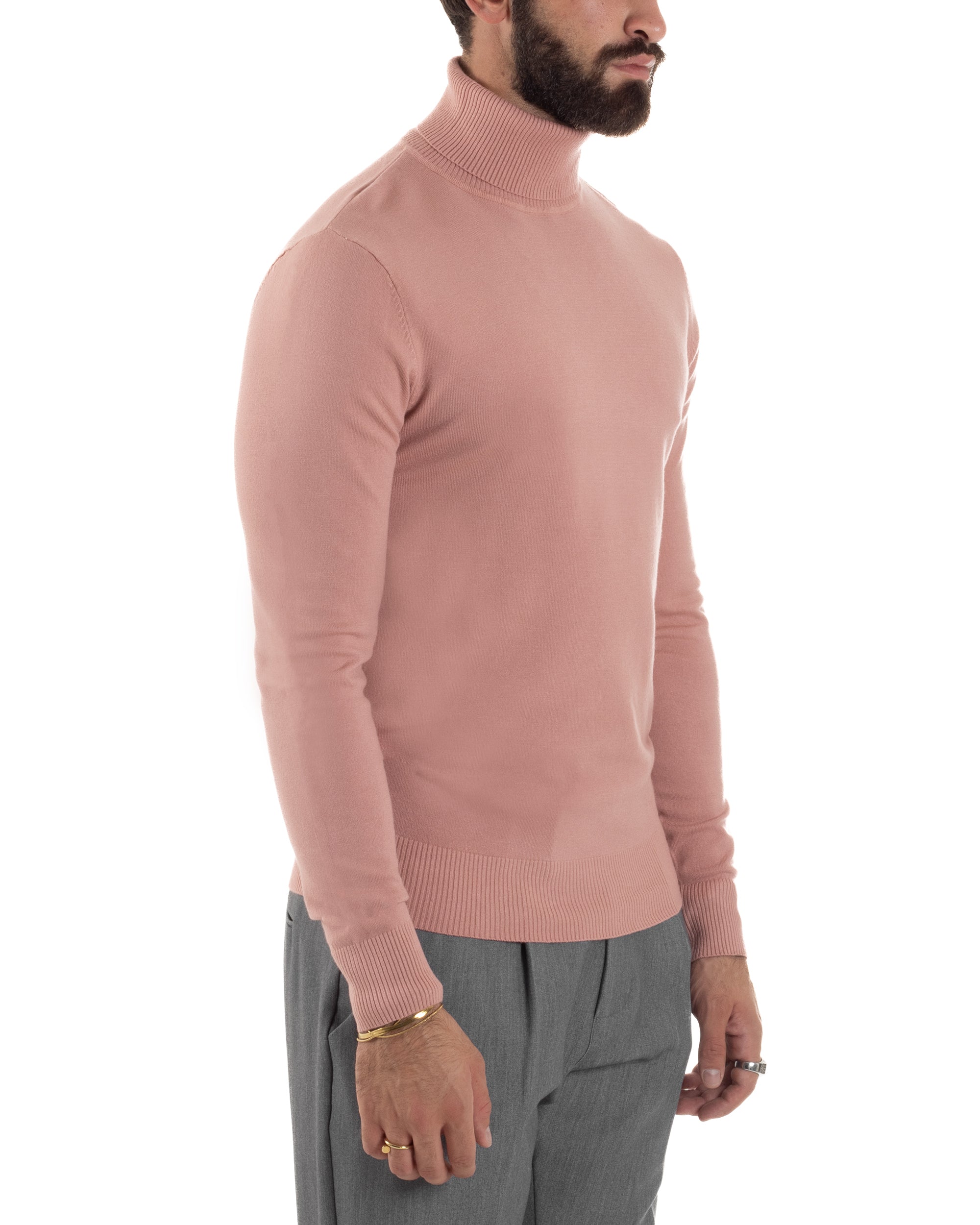 Maglioncino Uomo Collo Alto Maglia Rasata Dolcevita Basic Rosa M2557A