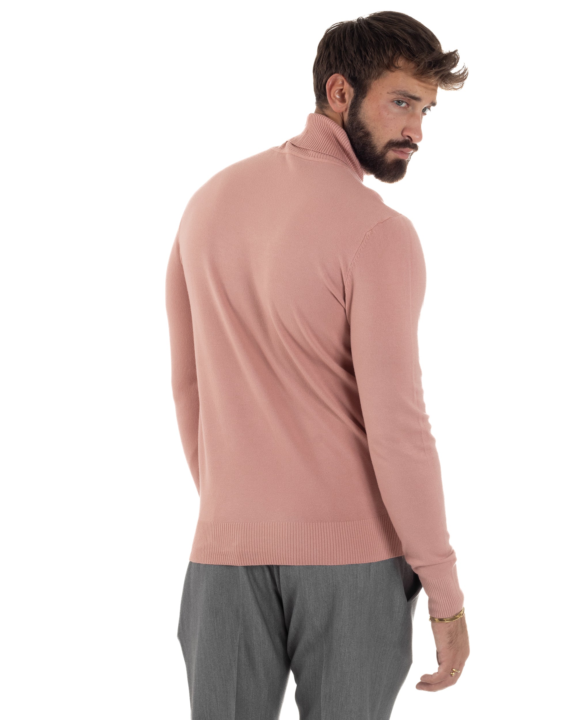 Maglioncino Uomo Collo Alto Maglia Rasata Dolcevita Basic Rosa M2557A