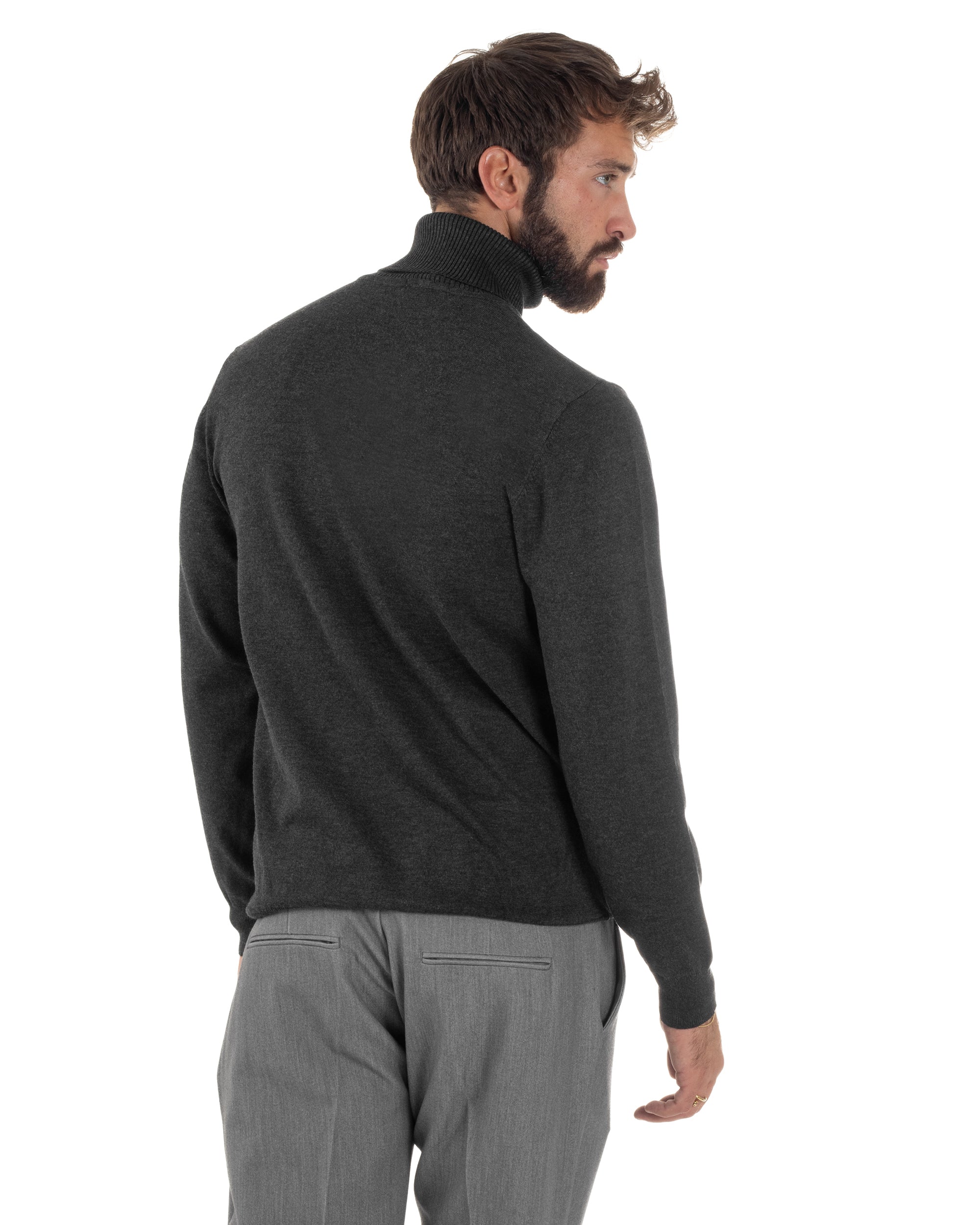 Maglioncino Uomo Collo Alto Maglia Rasata Dolcevita Basic Antracite M2533A