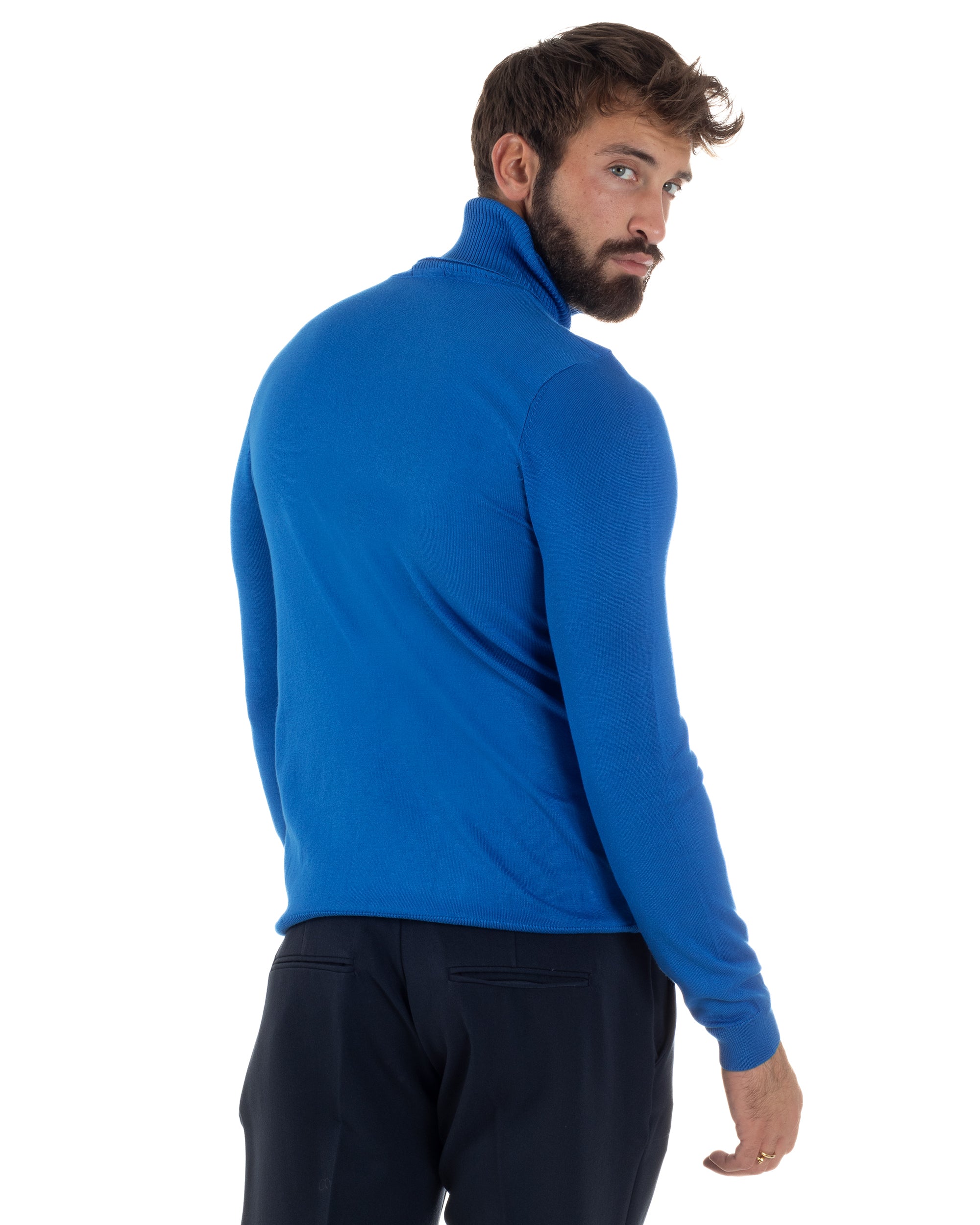Maglioncino Uomo Collo Alto Maglia Rasata Dolcevita Basic Blu Royal M2547A