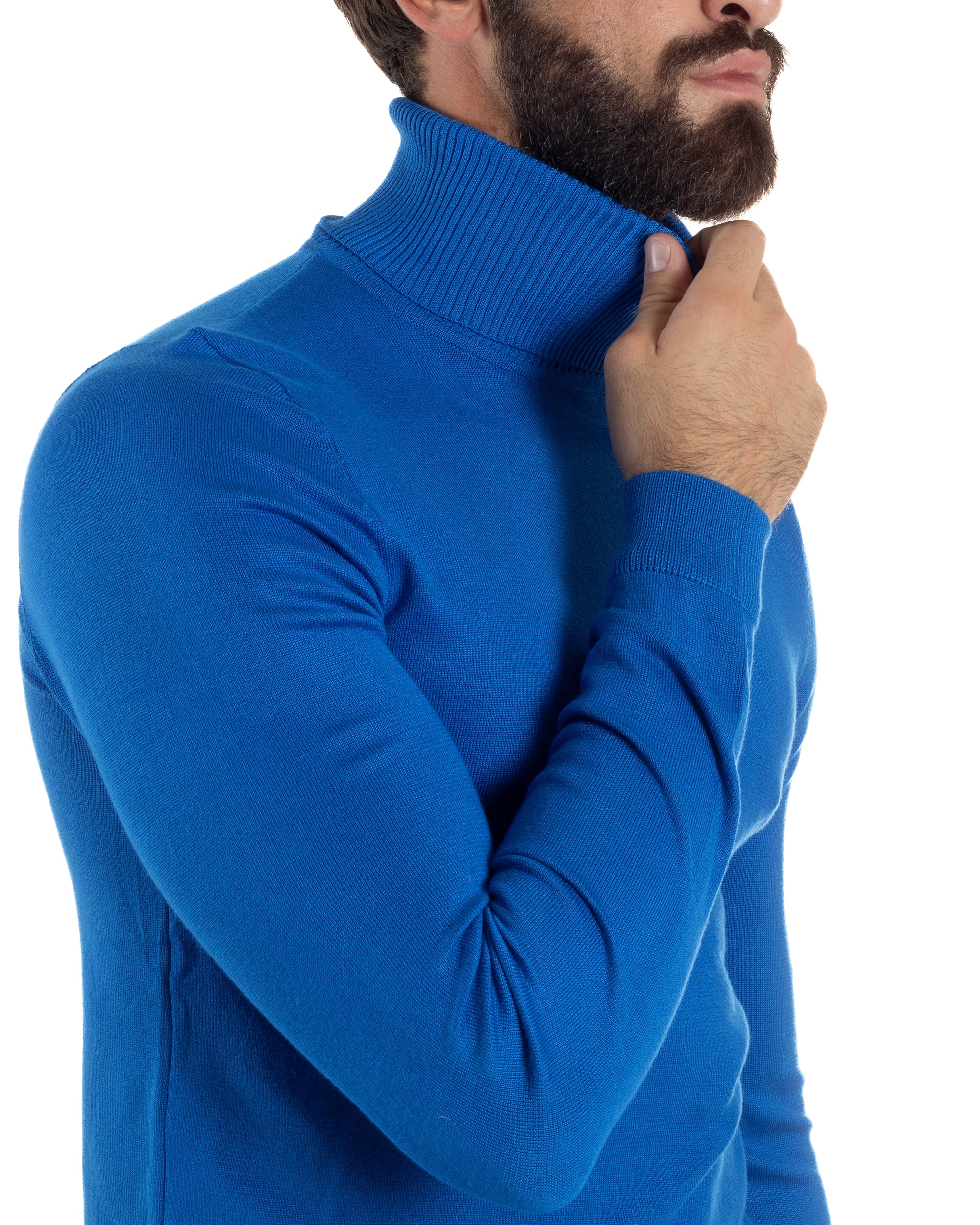 Maglioncino Uomo Collo Alto Maglia Rasata Dolcevita Basic Blu Royal M2547A