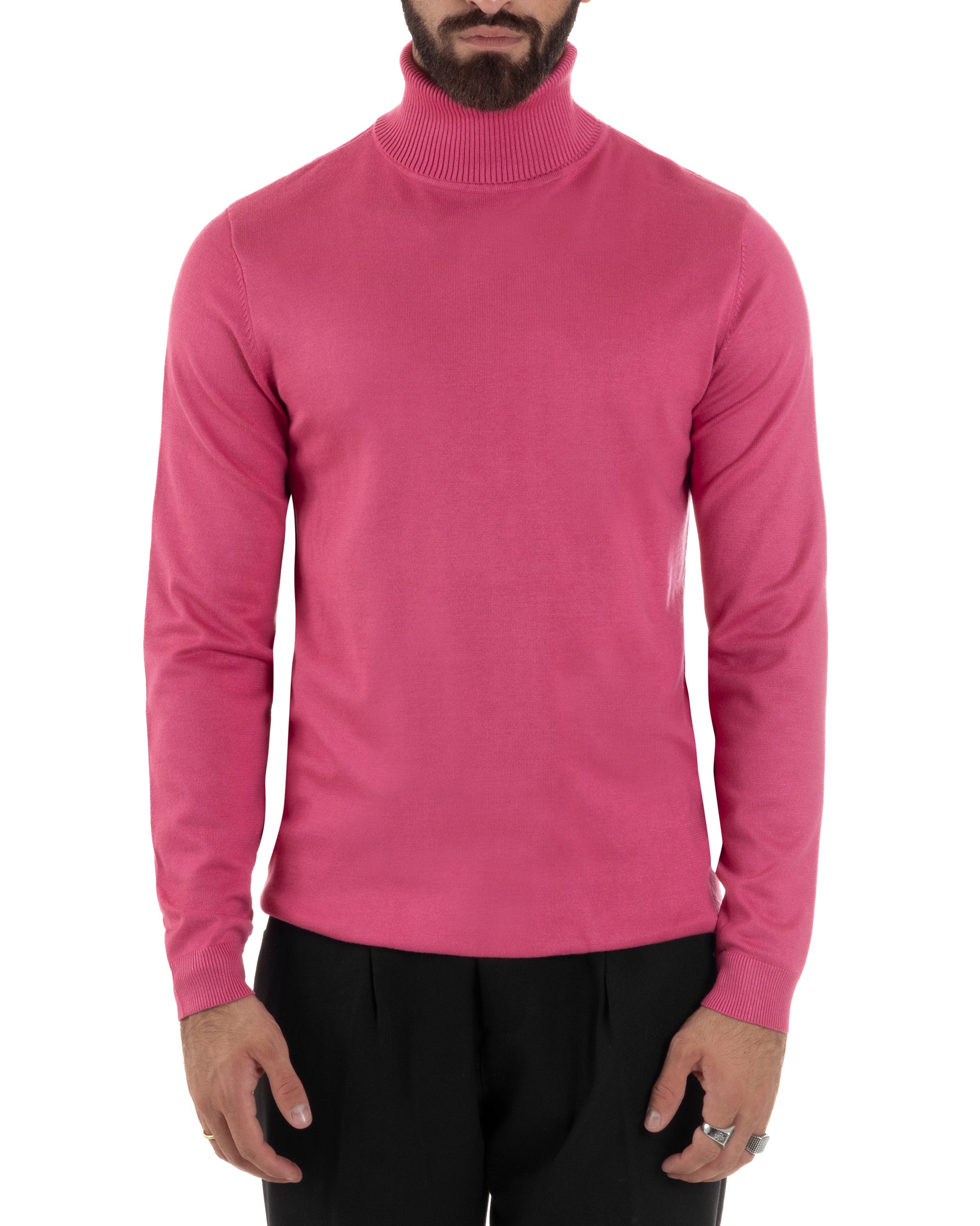 Maglioncino Uomo Collo Alto Maglia Rasata Dolcevita Basic Fucsia M2961A