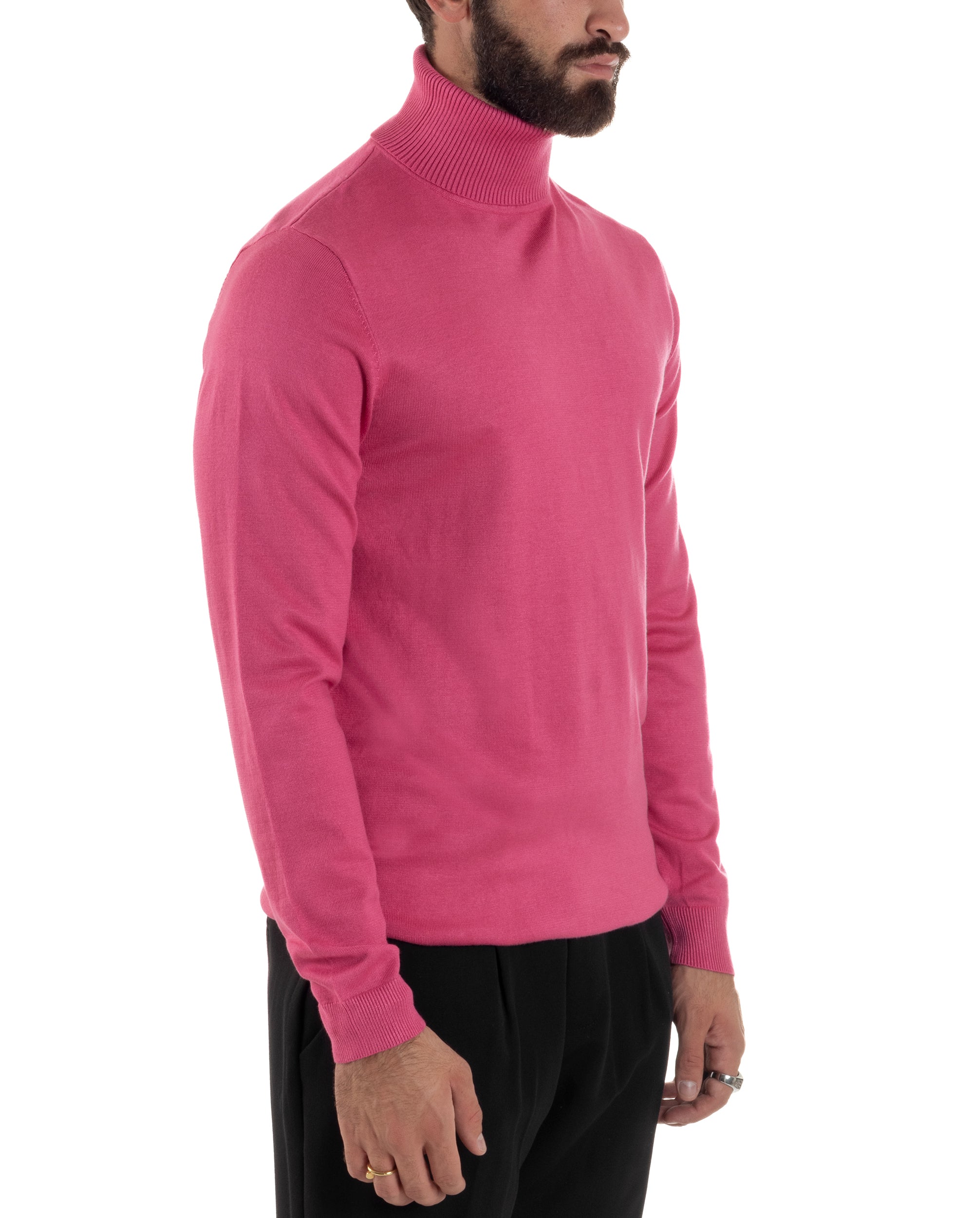 Maglioncino Uomo Collo Alto Maglia Rasata Dolcevita Basic Fucsia M2961A