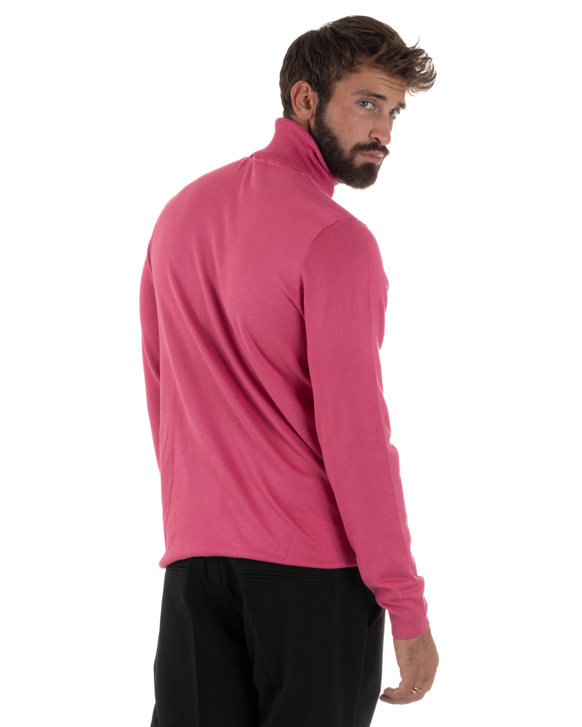 Maglioncino Uomo Collo Alto Maglia Rasata Dolcevita Basic Fucsia M2961A