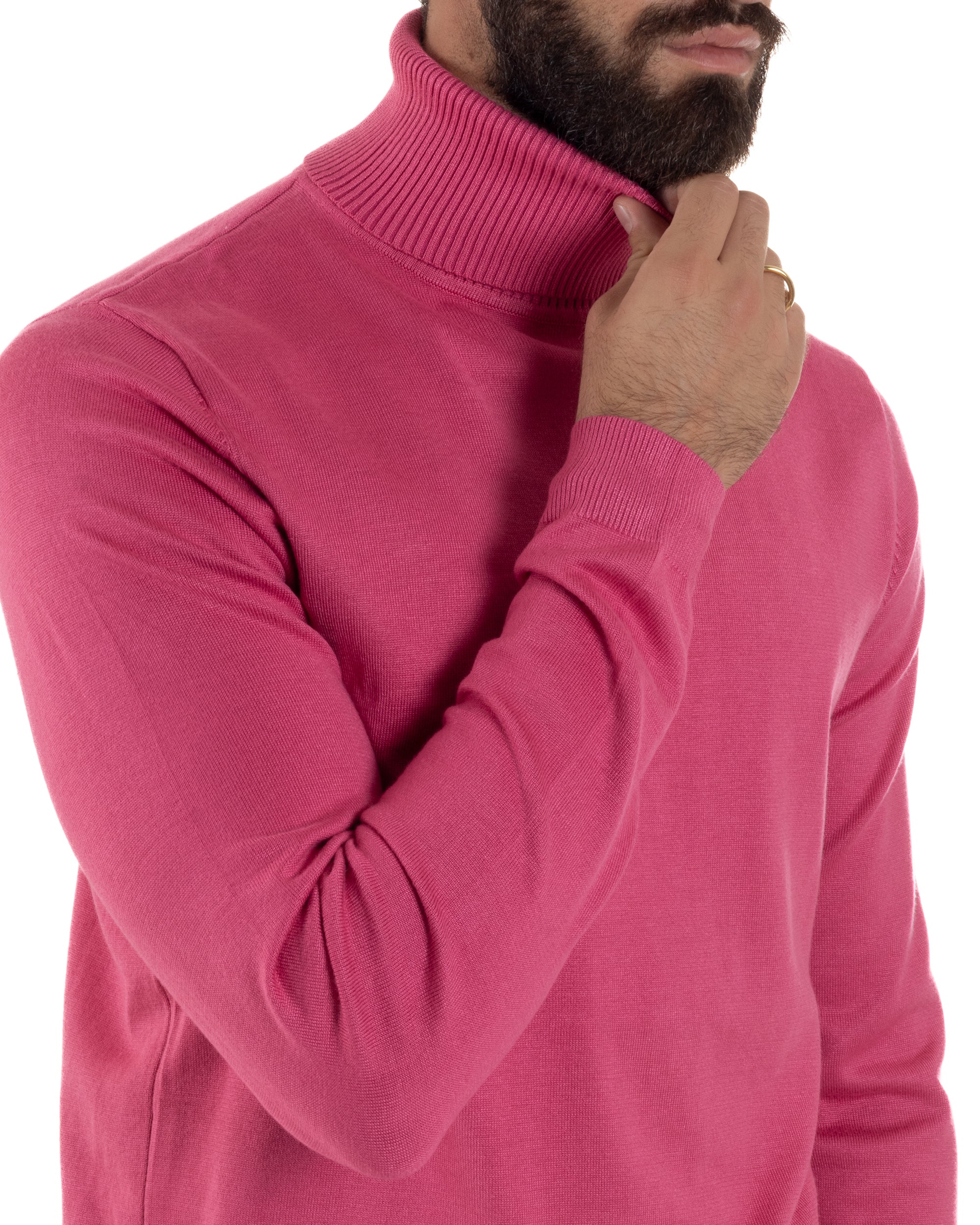 Maglioncino Uomo Collo Alto Maglia Rasata Dolcevita Basic Fucsia M2961A