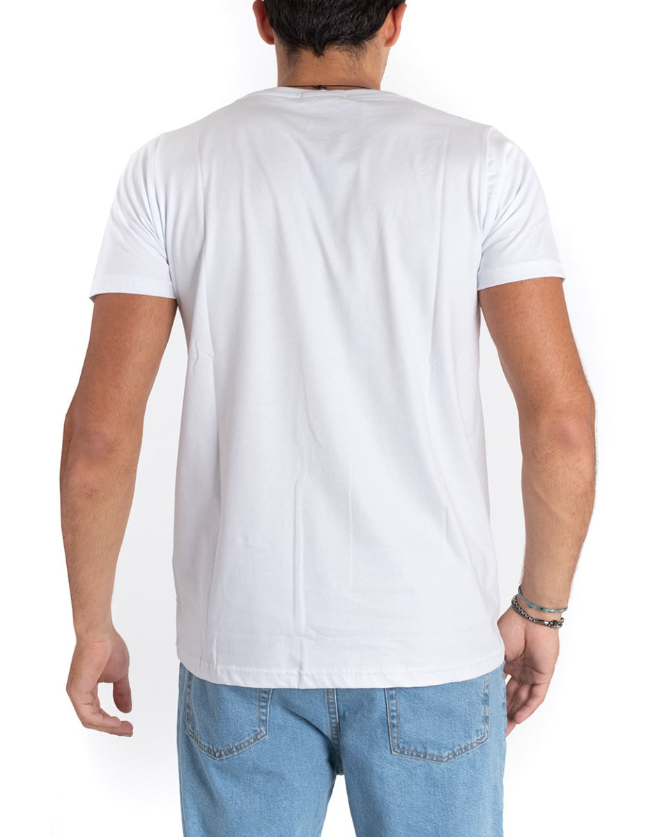 Men's Round Neck T-Shirt Snake Print White Cotton GIOSAL TS2657A