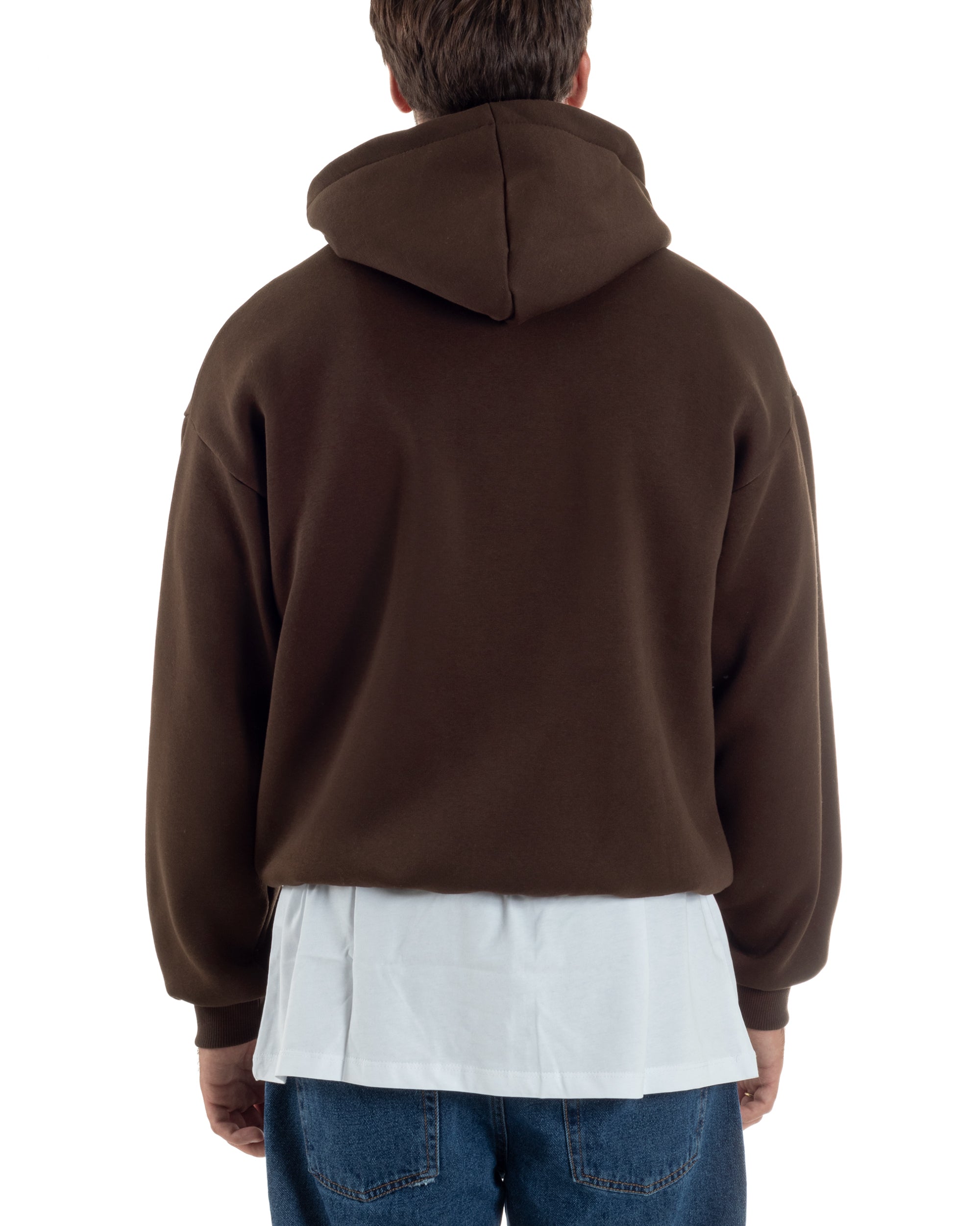 Felpa Boxy Fit Cappuccio E Zip Basic Felpata Marrone F3064A
