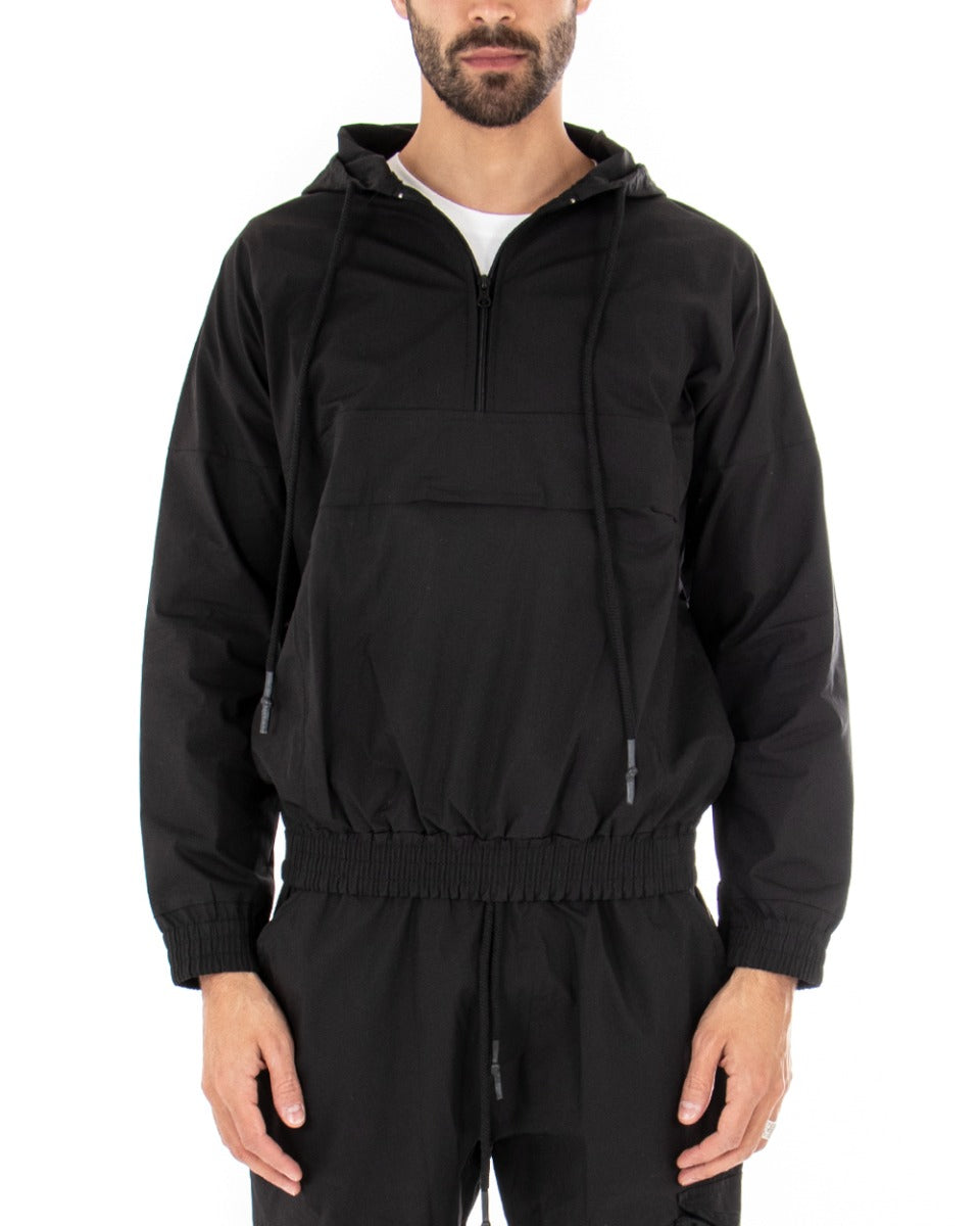 Men's Sweatshirt With Black Hood Basic Knit Regular Fit Technical Fabric GIOSAL-F2759A