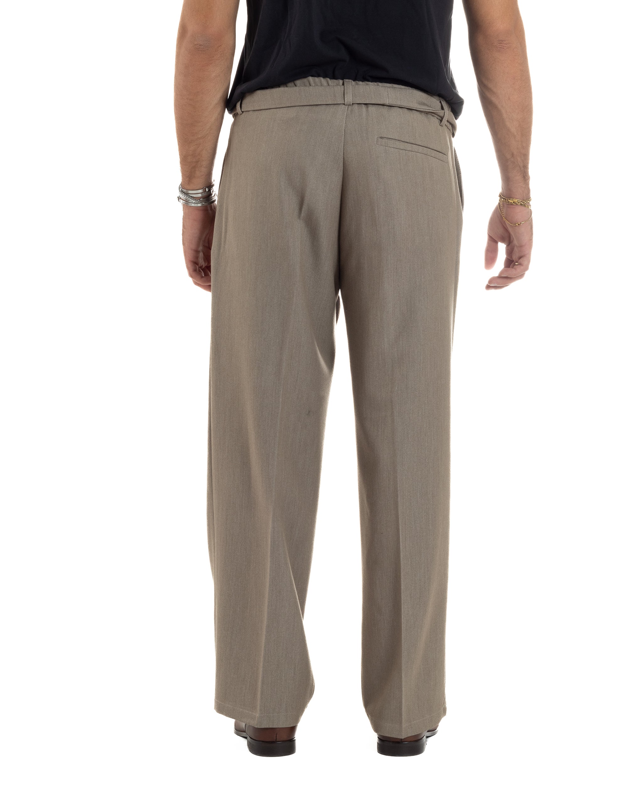 Pantaloni Uomo Viscosa Palazzo Fondo Ampio Cintura Baggy Beige Melangiato P6402A