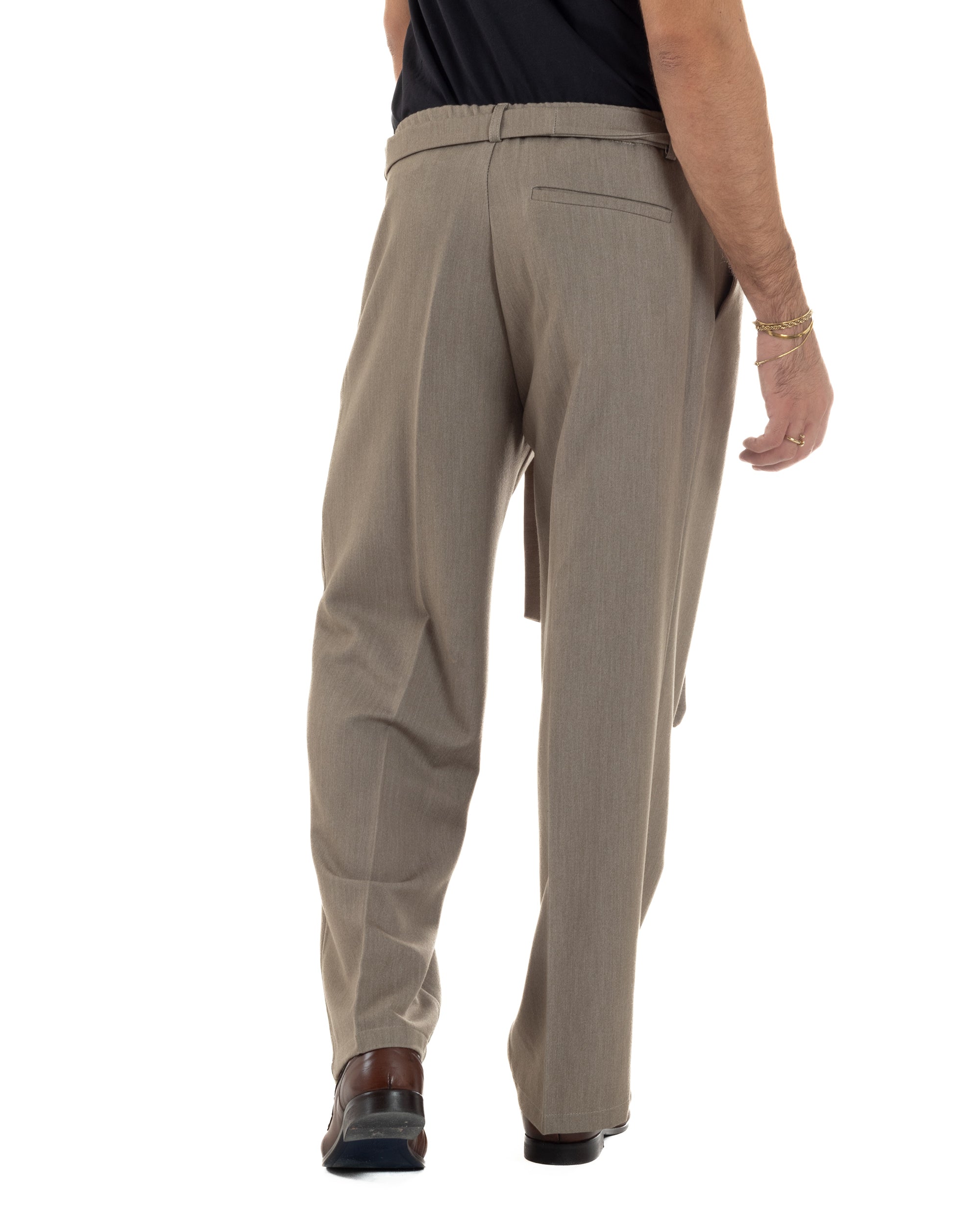 Pantaloni Uomo Viscosa Palazzo Fondo Ampio Cintura Baggy Beige Melangiato P6402A