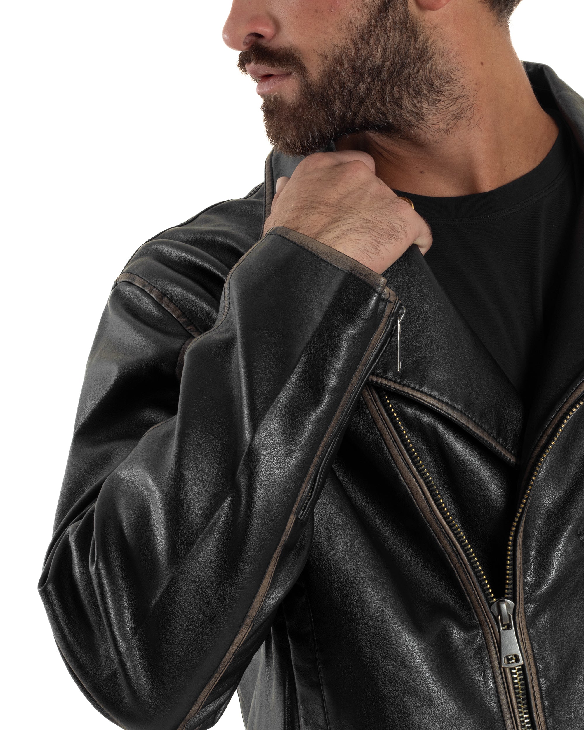 Giubbotto Crop Oversize Chiodo Ecopelle Vintage Nero G3345A