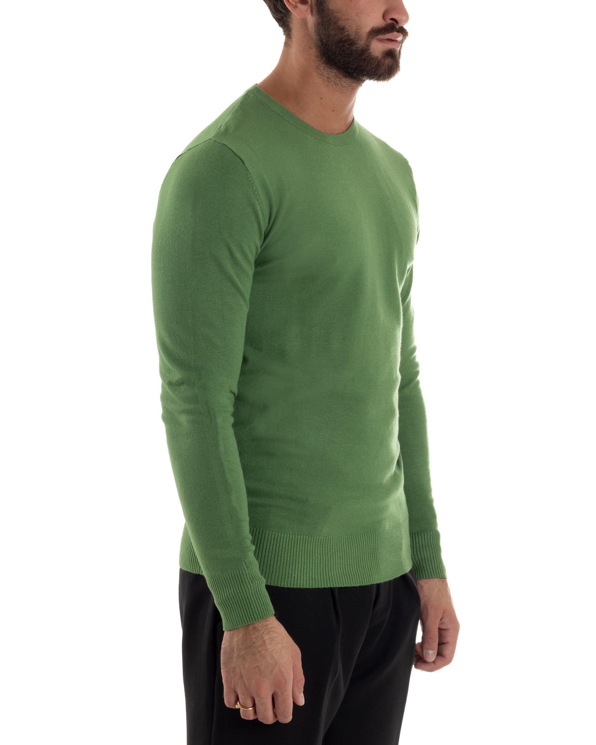 Maglioncino Uomo Girocollo Basic Tinta Unita Verde Oliva M2495A
