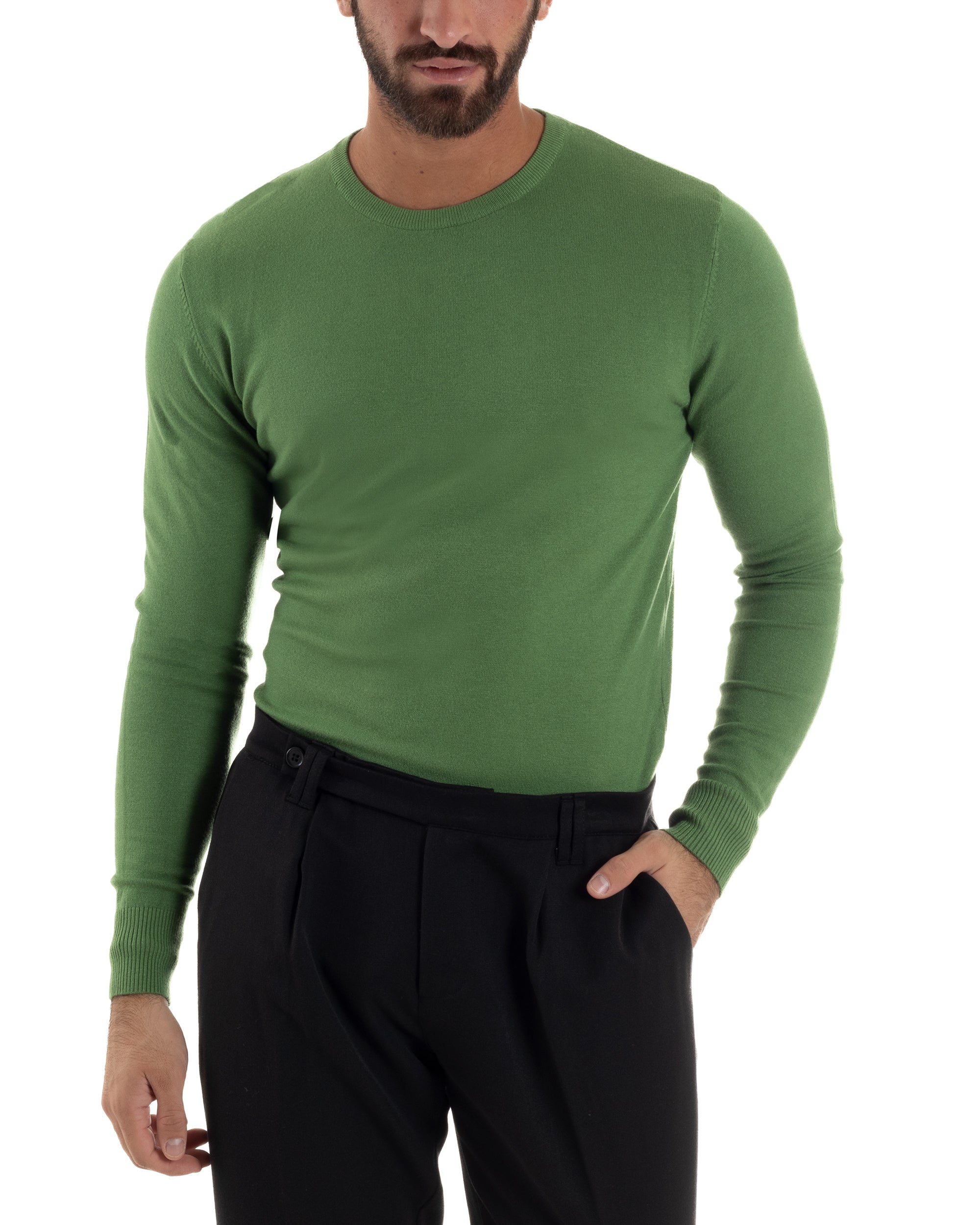 Maglioncino Uomo Girocollo Basic Tinta Unita Verde Oliva M2495A