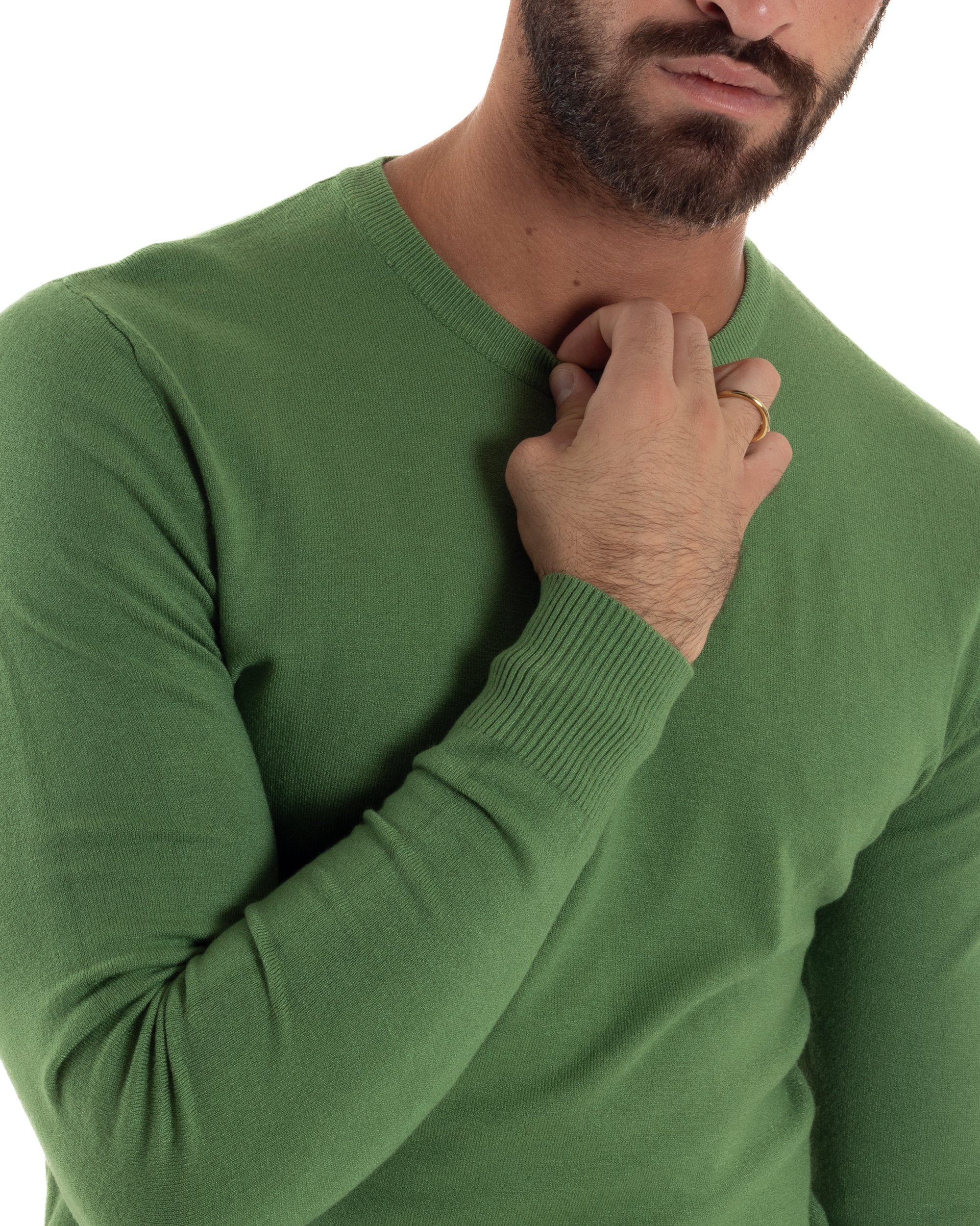 Maglioncino Uomo Girocollo Basic Tinta Unita Verde Oliva M2495A