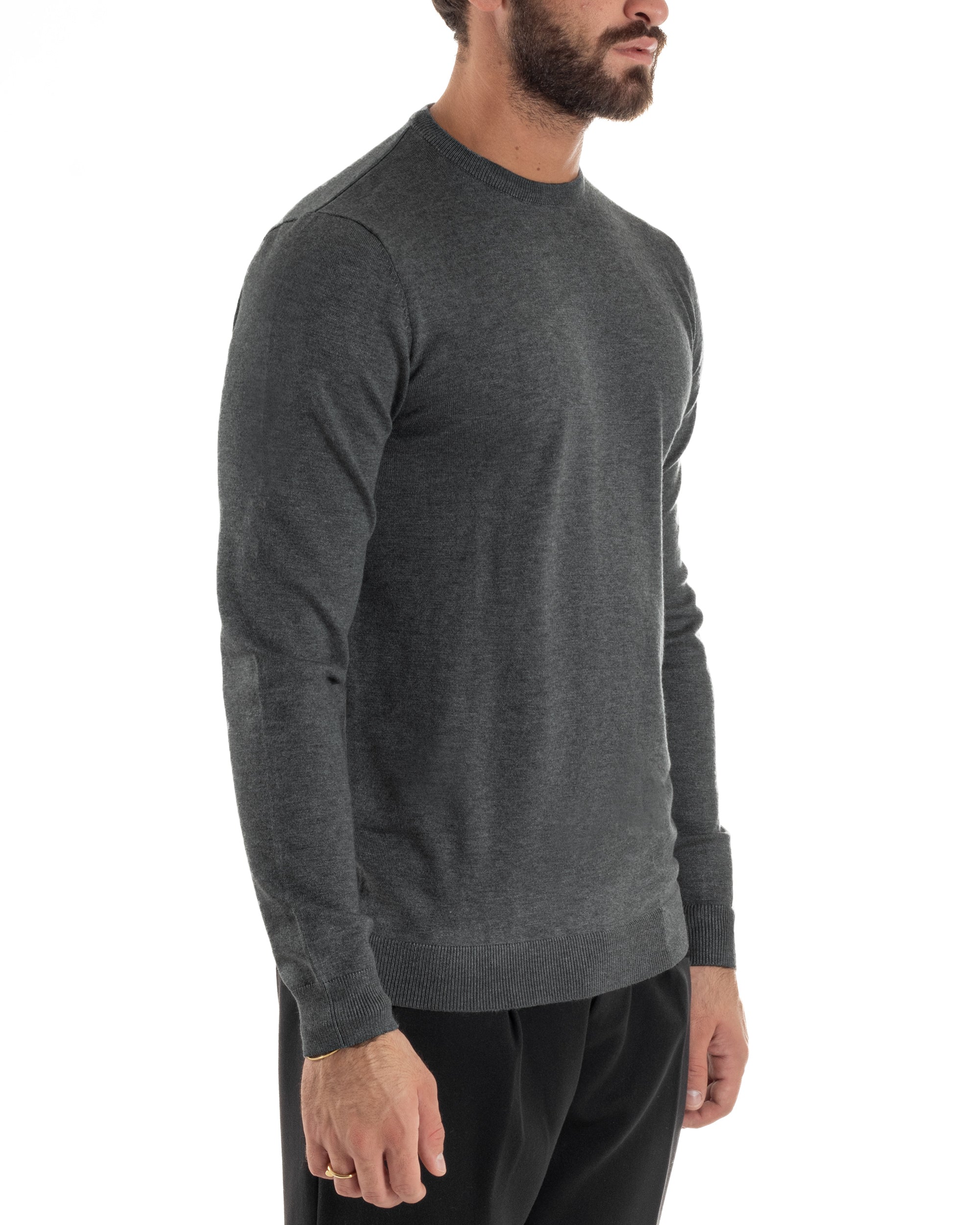 Maglioncino Uomo Girocollo Basic Tinta Unita Grigio Scuro M2500A