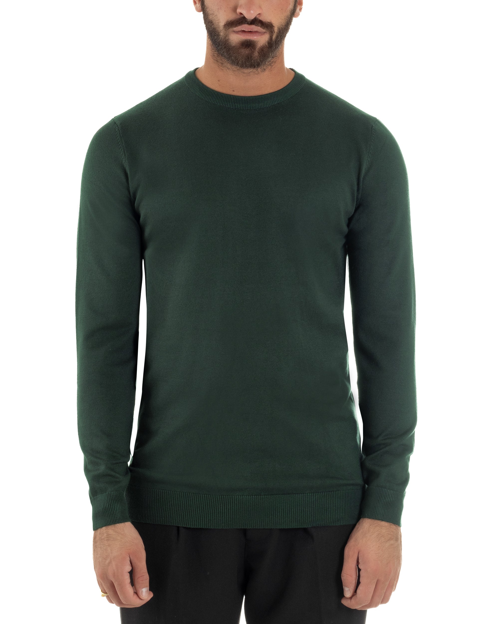 Maglioncino Uomo Girocollo Basic Tinta Unita Verde Bottiglia M2497A