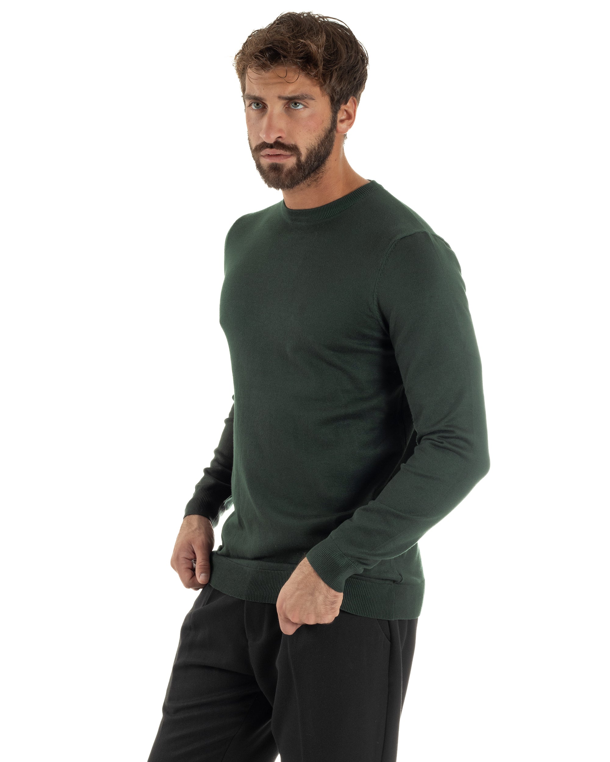 Maglioncino Uomo Girocollo Basic Tinta Unita Verde Bottiglia M2497A