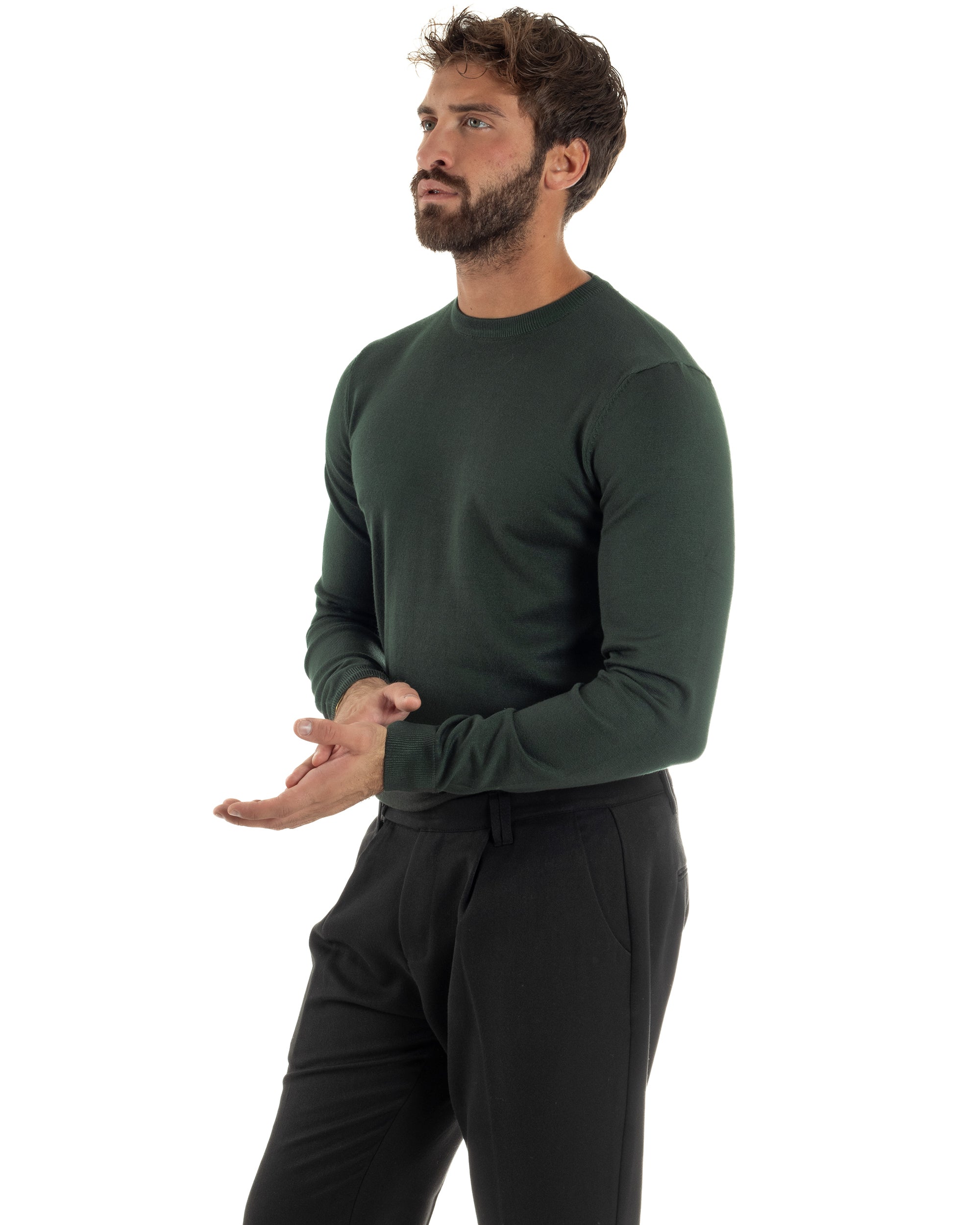 Maglioncino Uomo Girocollo Basic Tinta Unita Verde Bottiglia M2497A