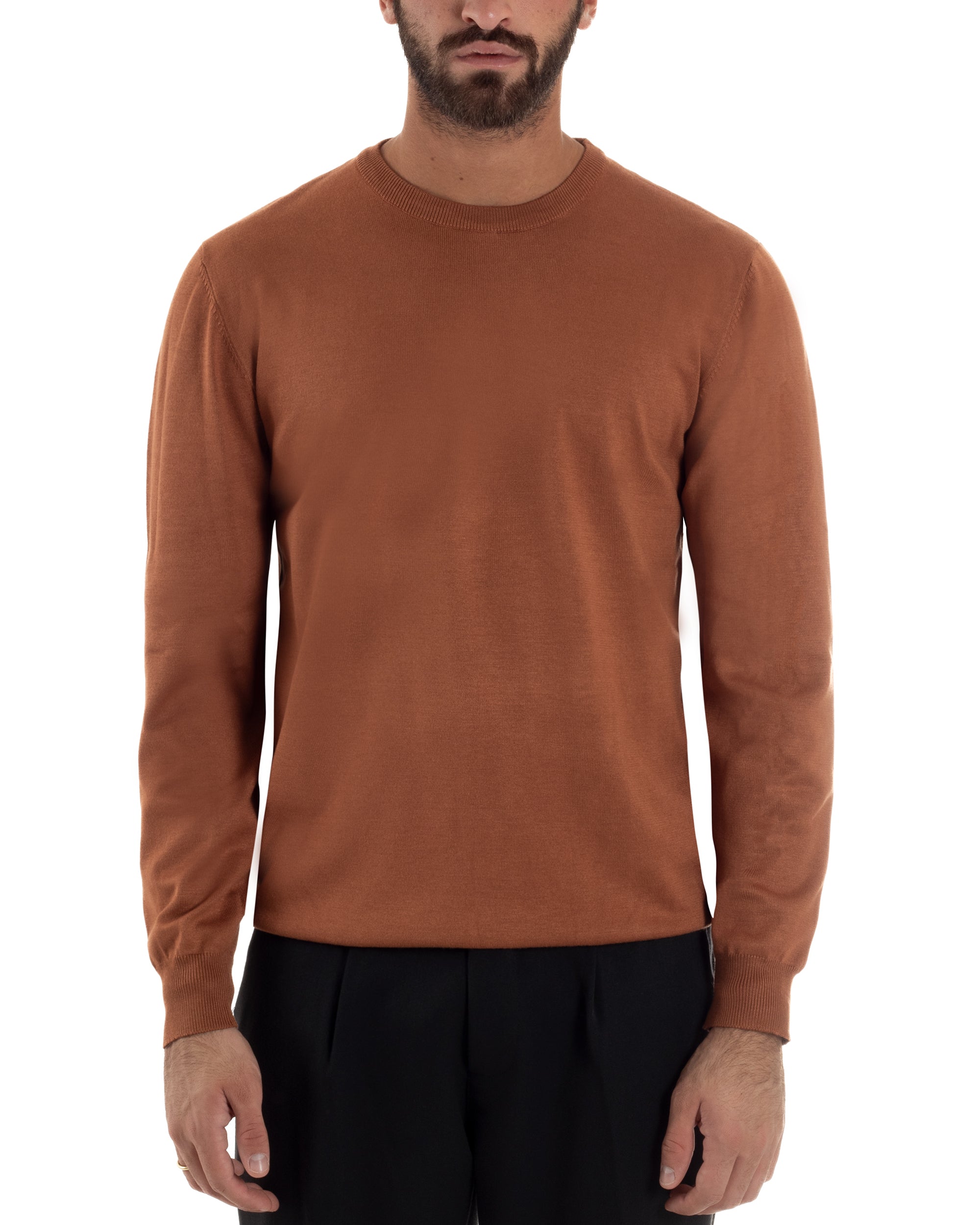 Maglioncino Uomo Girocollo Basic Tinta Unita Ruggine M2529A