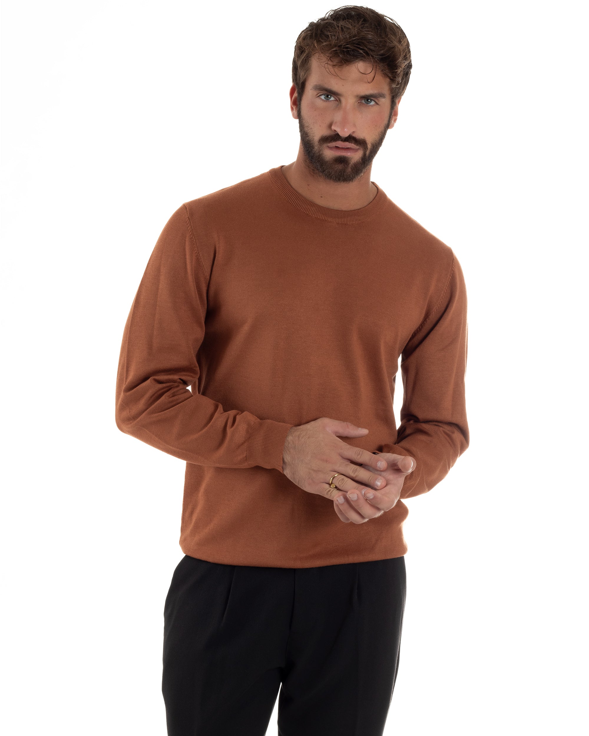 Maglioncino Uomo Girocollo Basic Tinta Unita Ruggine M2529A