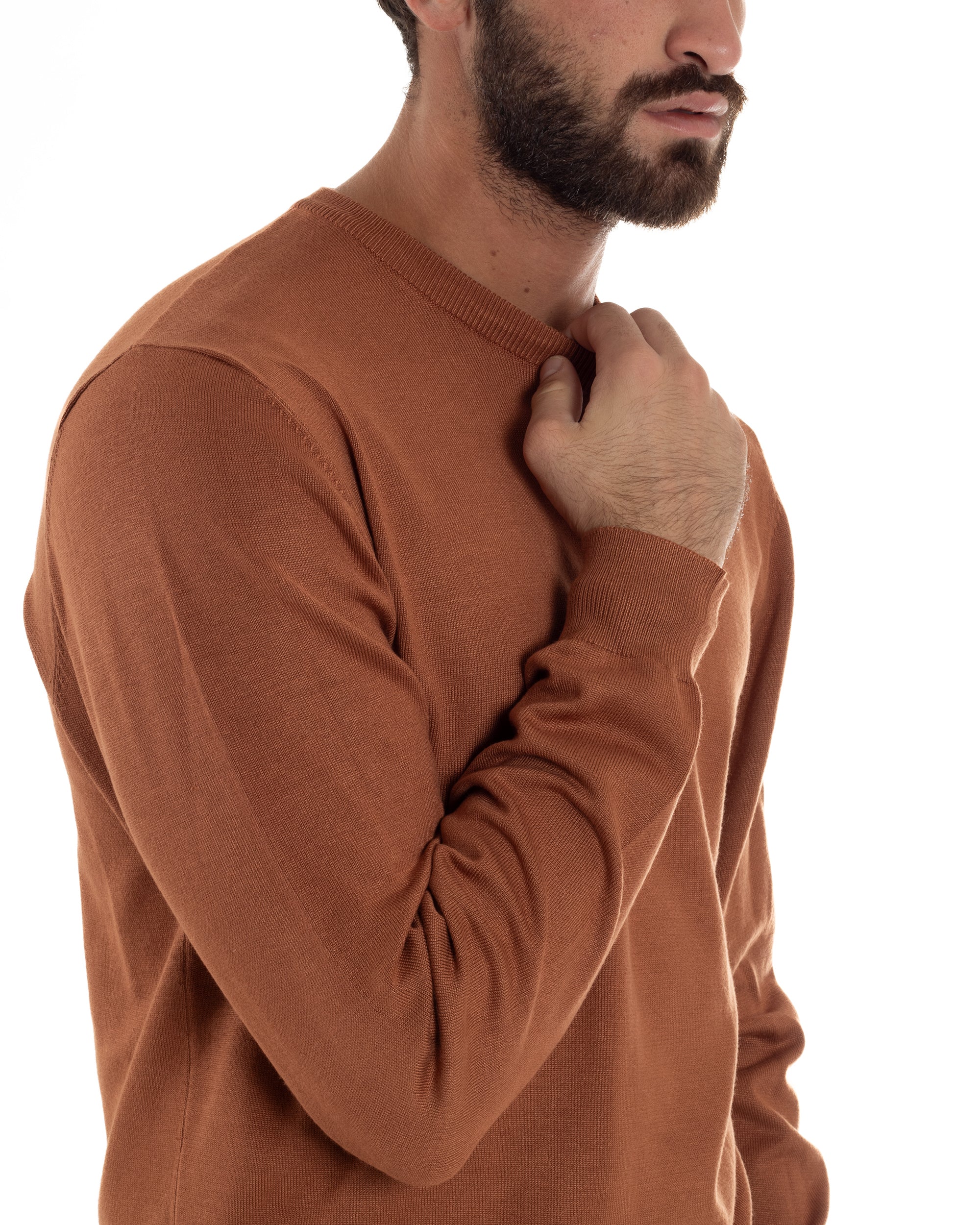 Maglioncino Uomo Girocollo Basic Tinta Unita Ruggine M2529A