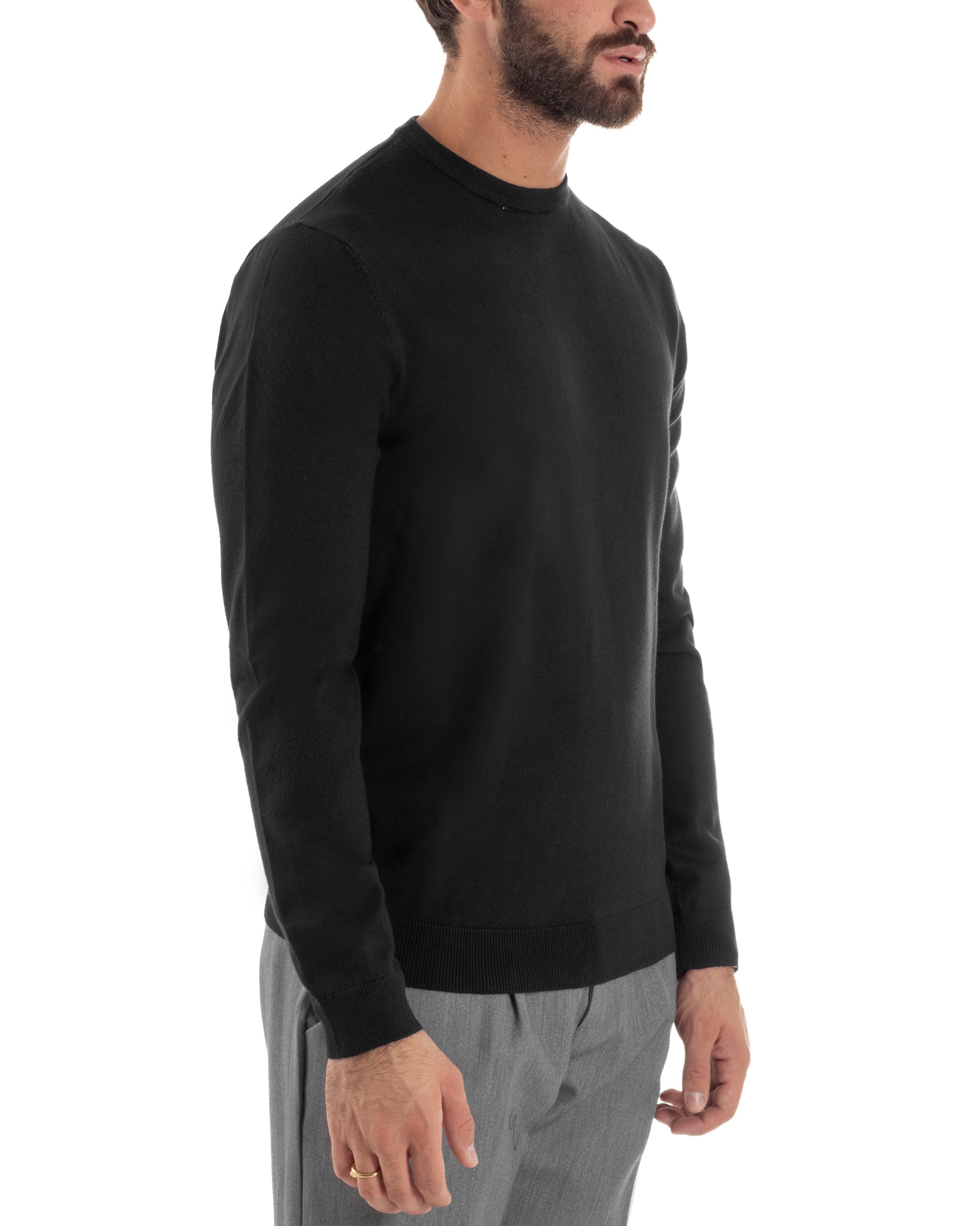Maglioncino Uomo Girocollo Rasata Basic Tinta Unita Nero M2508A
