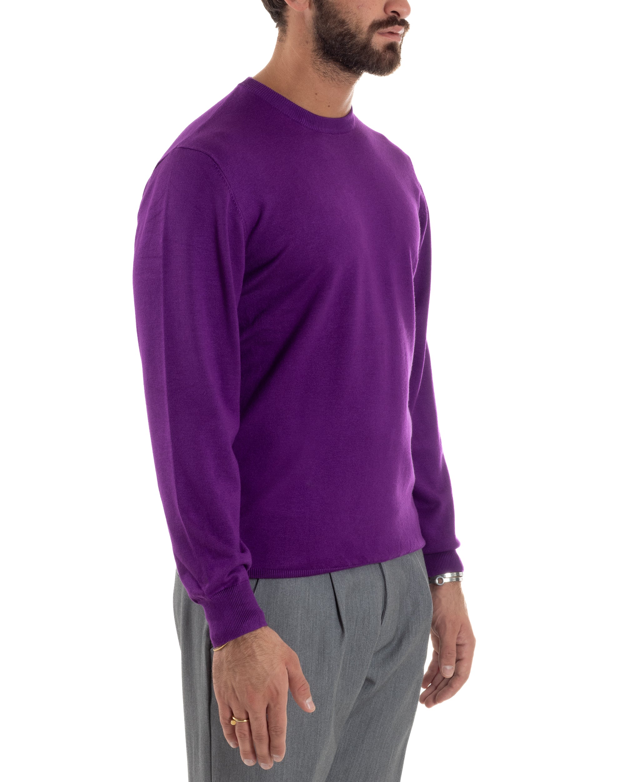 Maglioncino Uomo Girocollo Basic Tinta Unita Viola M3057A