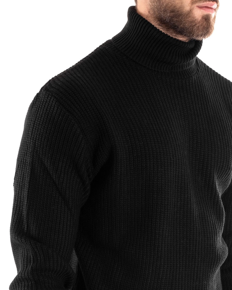 Paul Barrell Men's Pullover Sweater Solid Color Black High Neck Casual GIOSAL M2345A