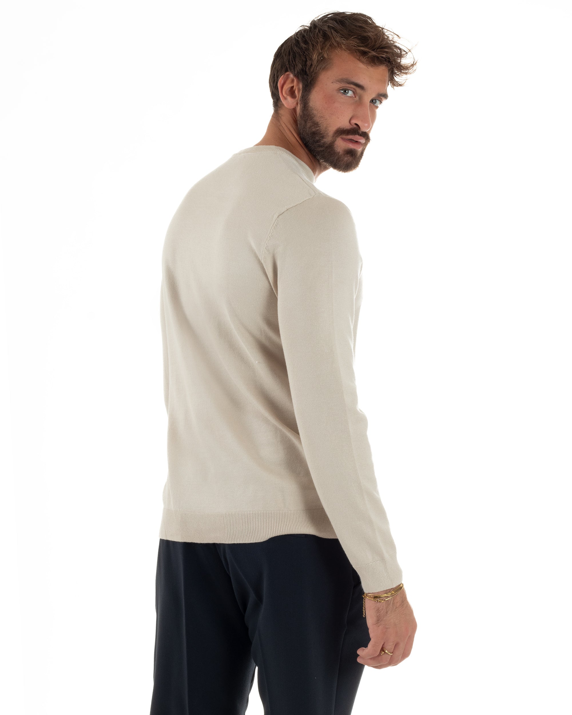 Maglioncino Uomo Girocollo Basic Tinta Unita Beige M2512A