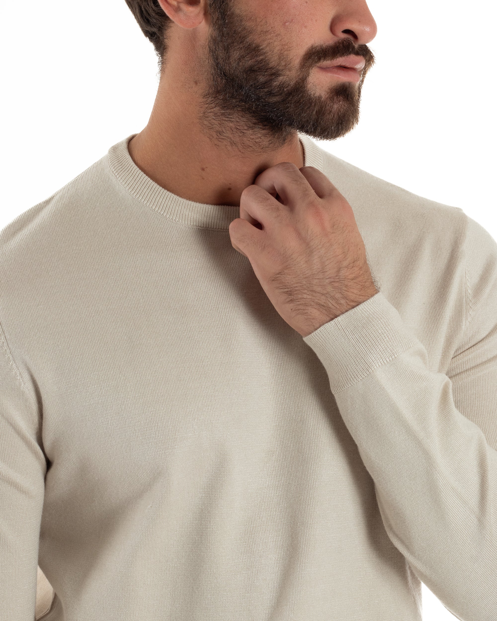 Maglioncino Uomo Girocollo Basic Tinta Unita Beige M2512A